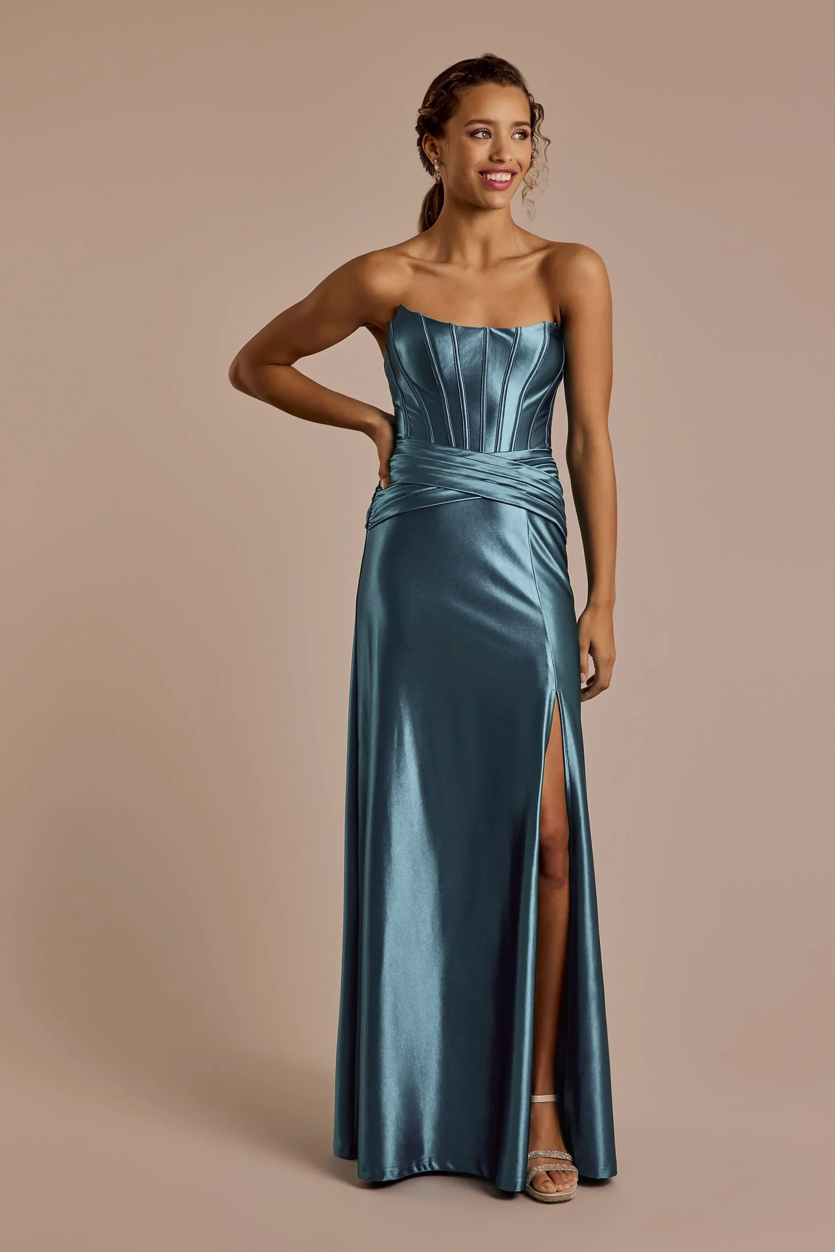 Sculpting Satin Corset Bodice A-Line Dress