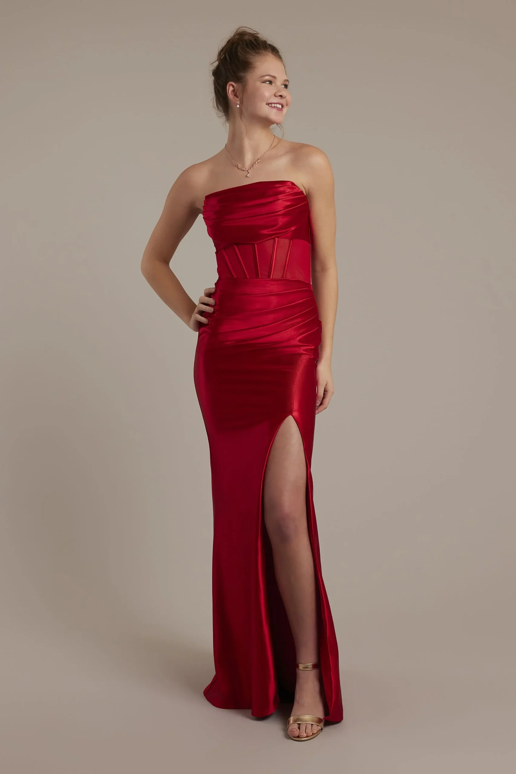 Sculpting Satin Draped Corset Sheath Dress