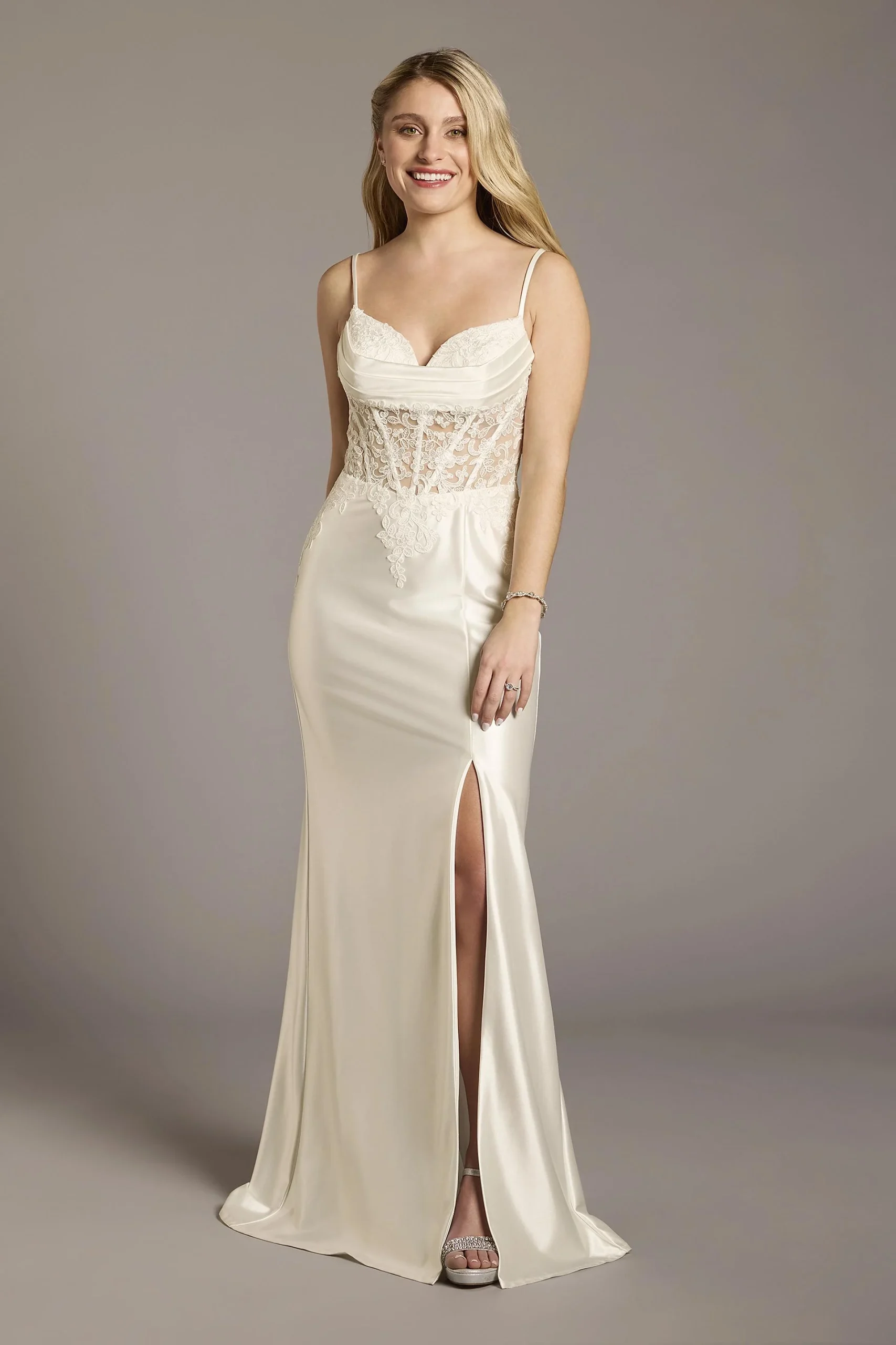 Sculpting Satin Illusion Lace Bodice Mermaid Dress