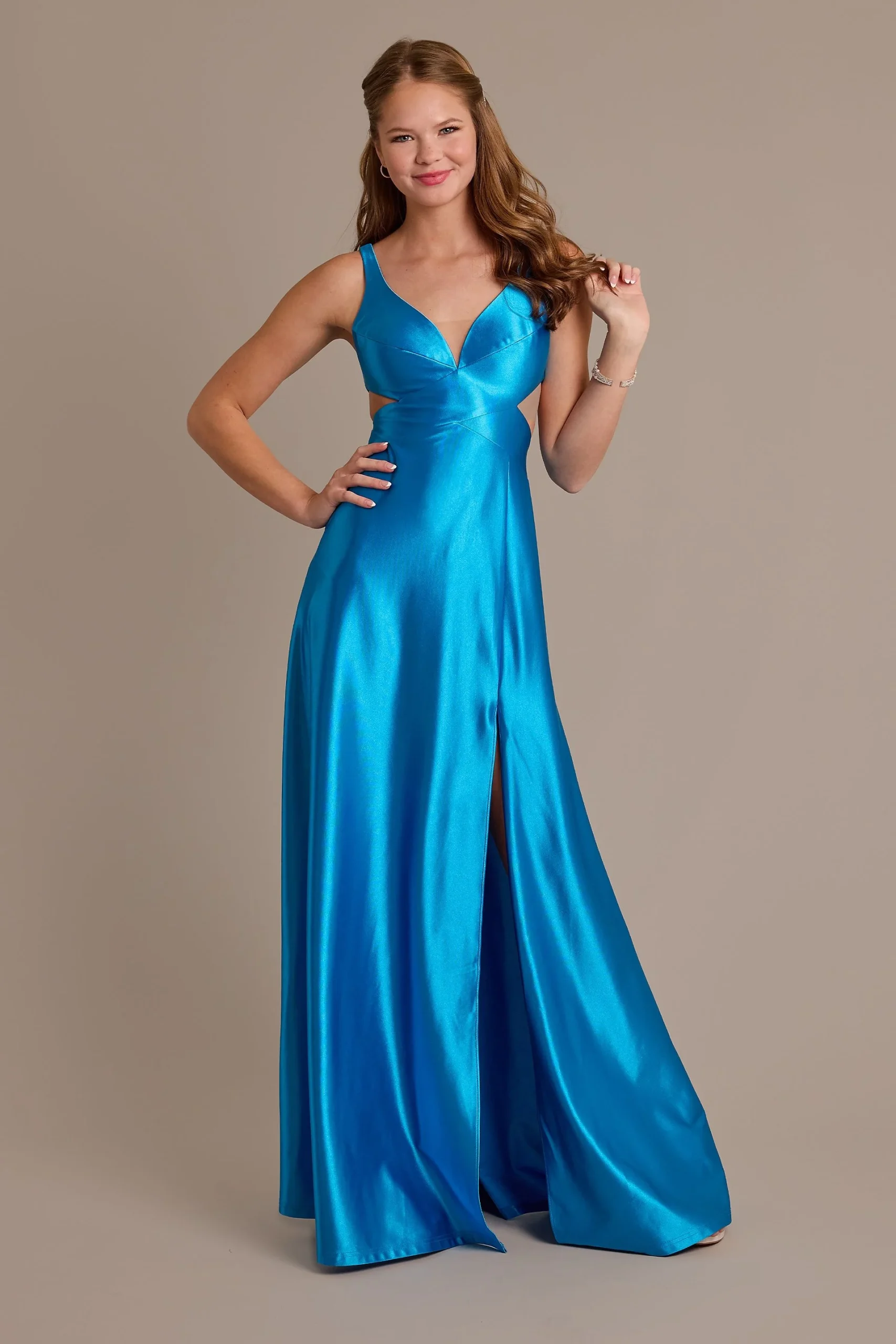 Sculpting Satin A-Line Dress with Side Cutouts