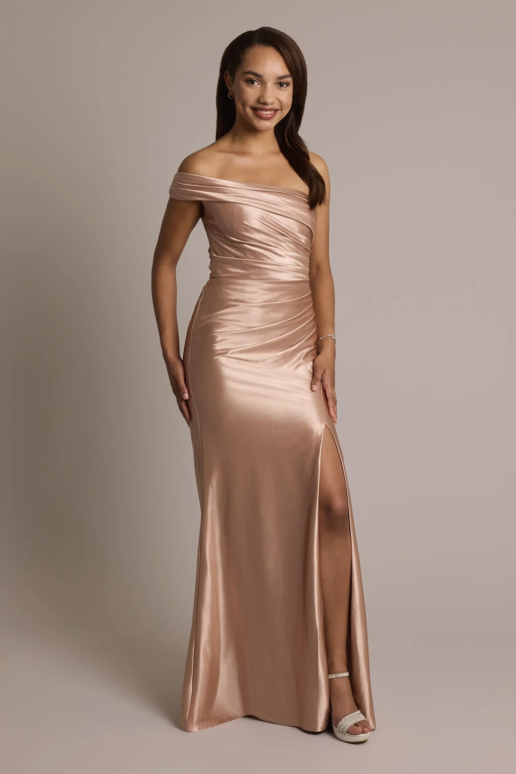 Sculpting Satin Ruched Sheath Dress