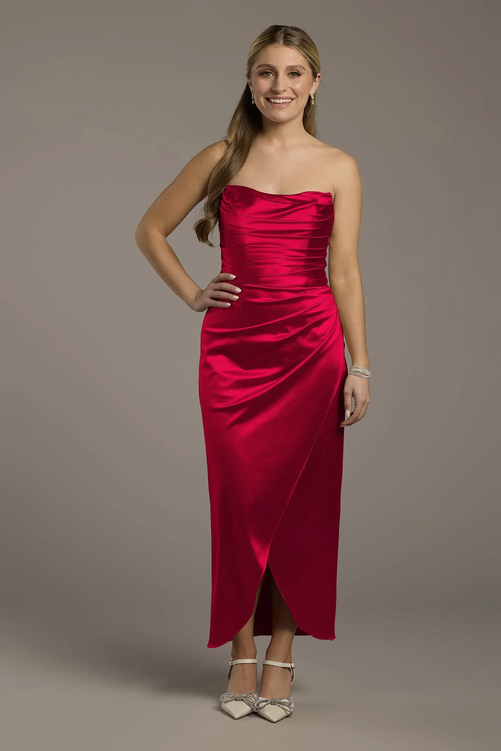 Sculpting Satin Sculpted Neckline Midi Dress