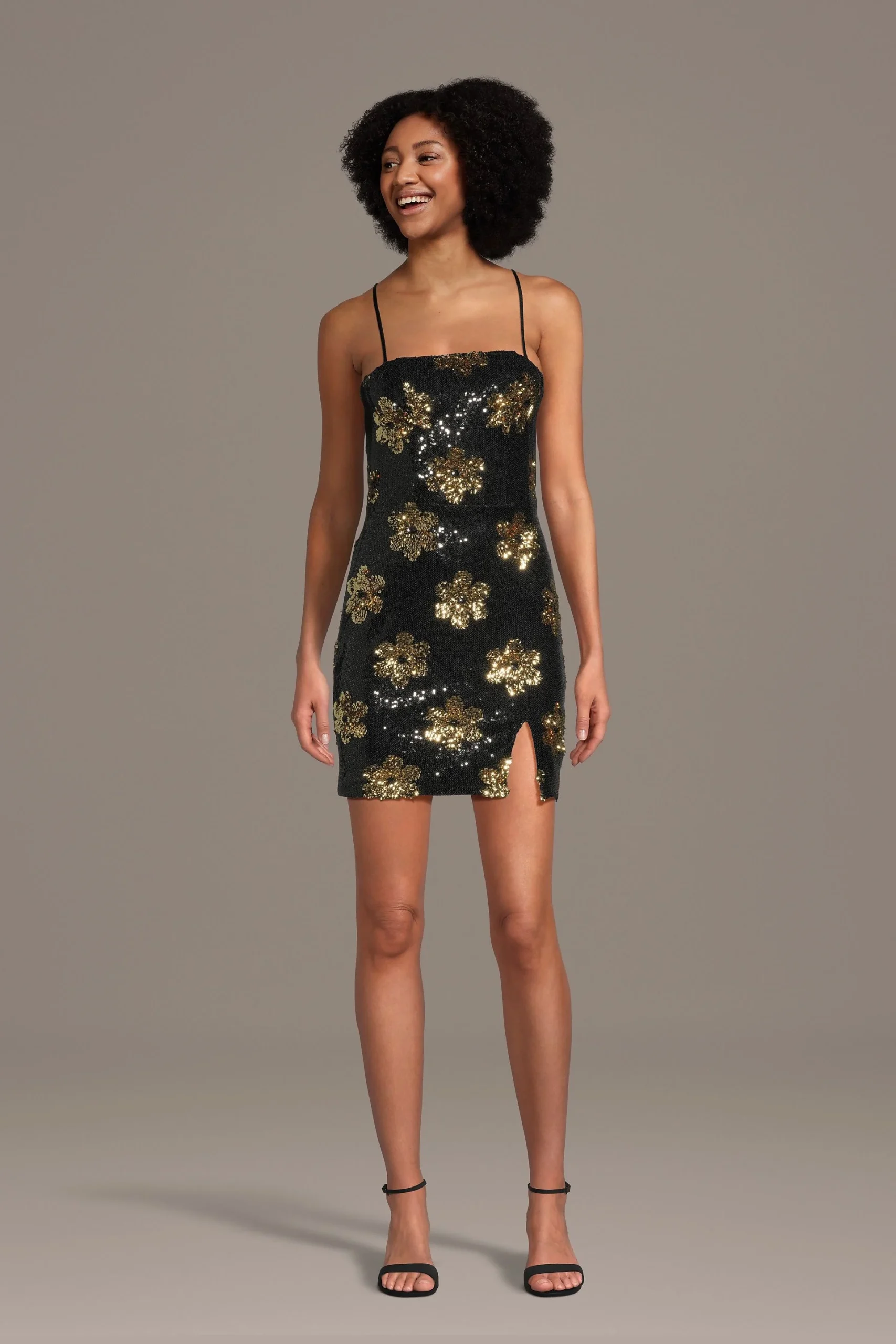 Sequin Flower Spaghetti Strap Mini Dress