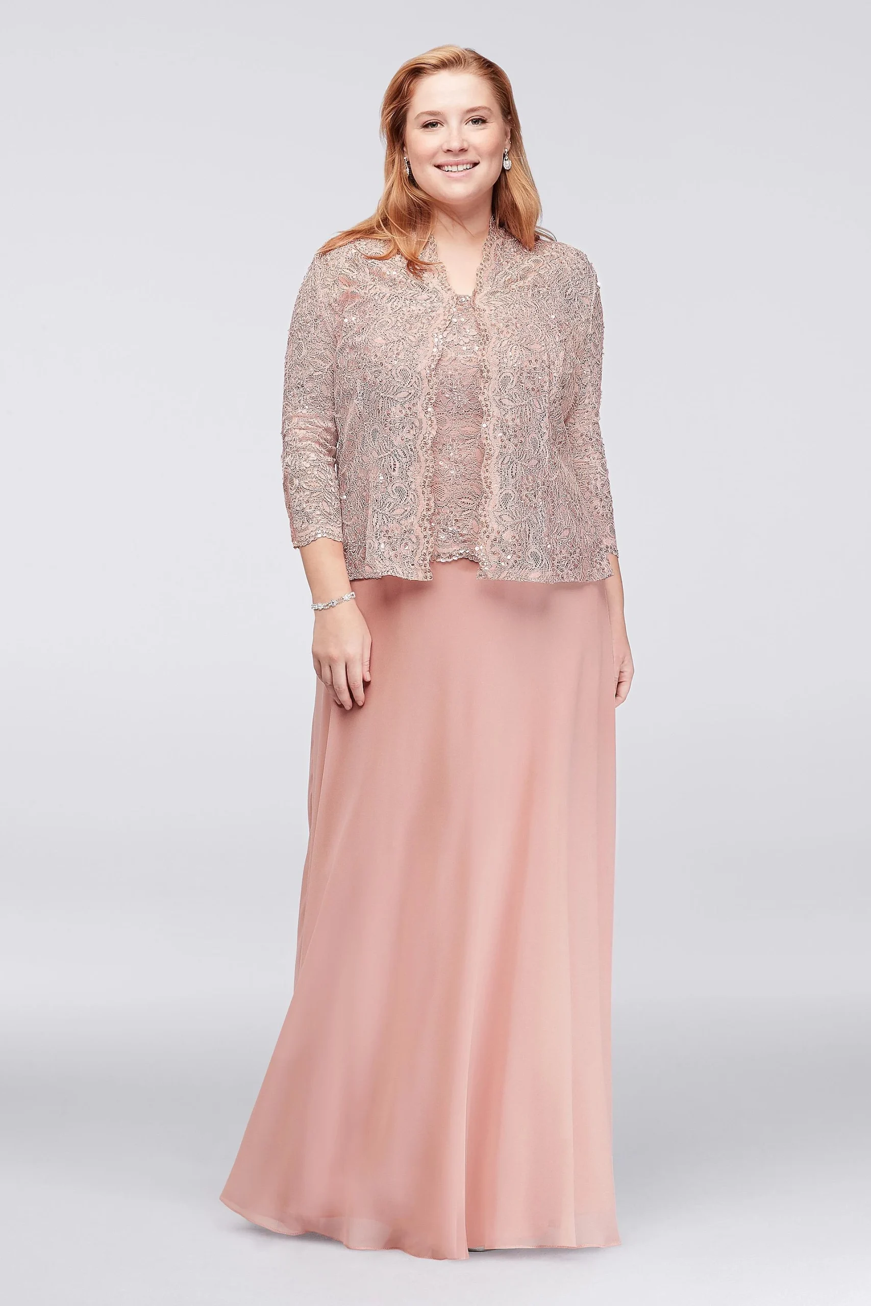 Sequin Lace Bodice Dress with 3/4 Sleeve Jacket