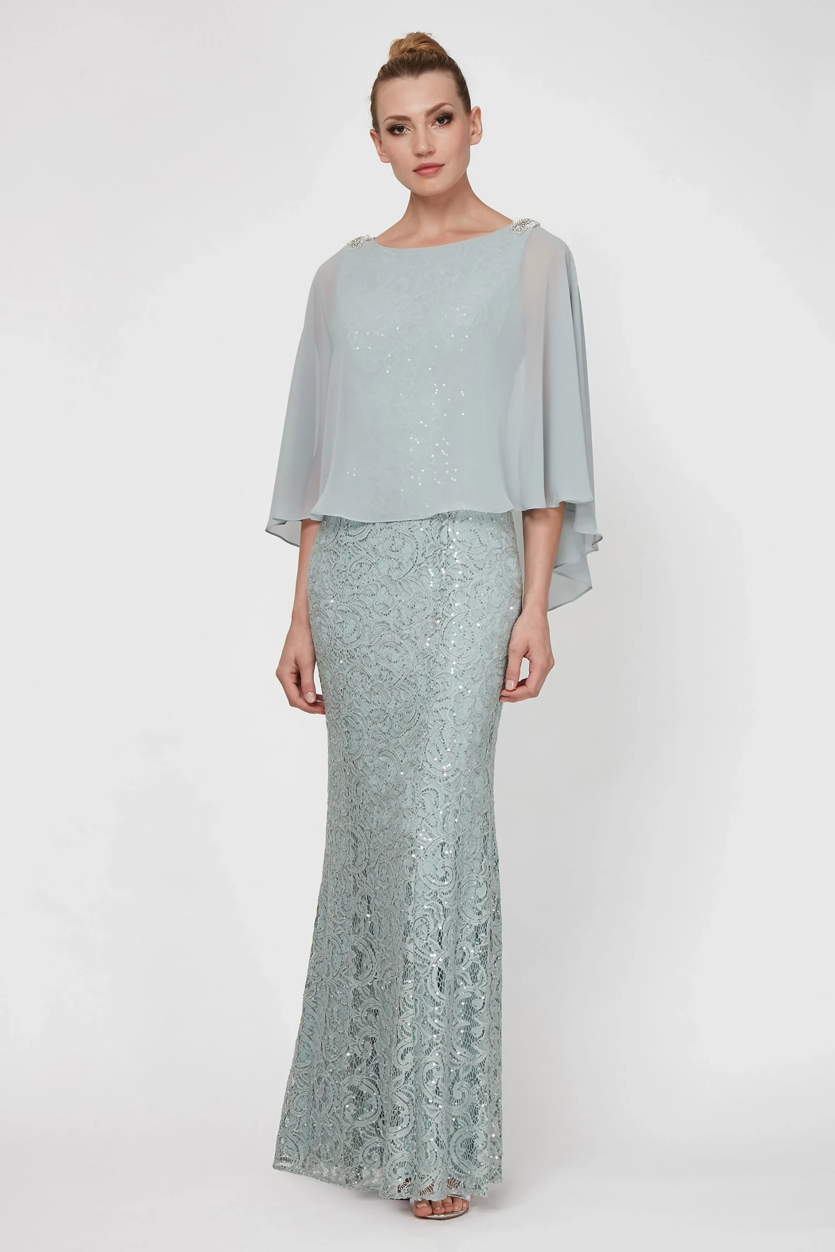 Sequin Lace Mermaid Dress and Chiffon Capelet