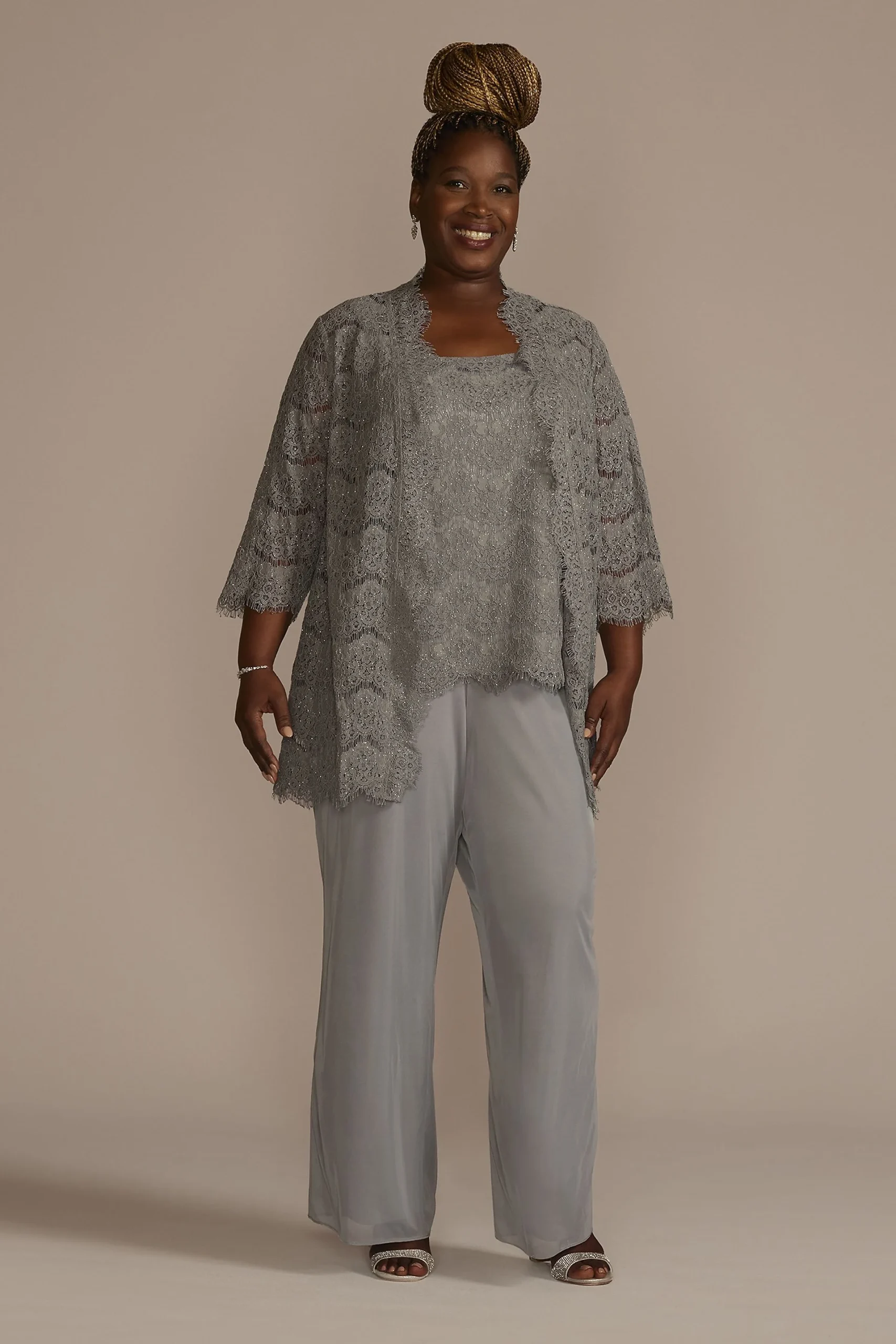 Sequin Lace Three-Quarter Sleeve Chiffon Pantsuit