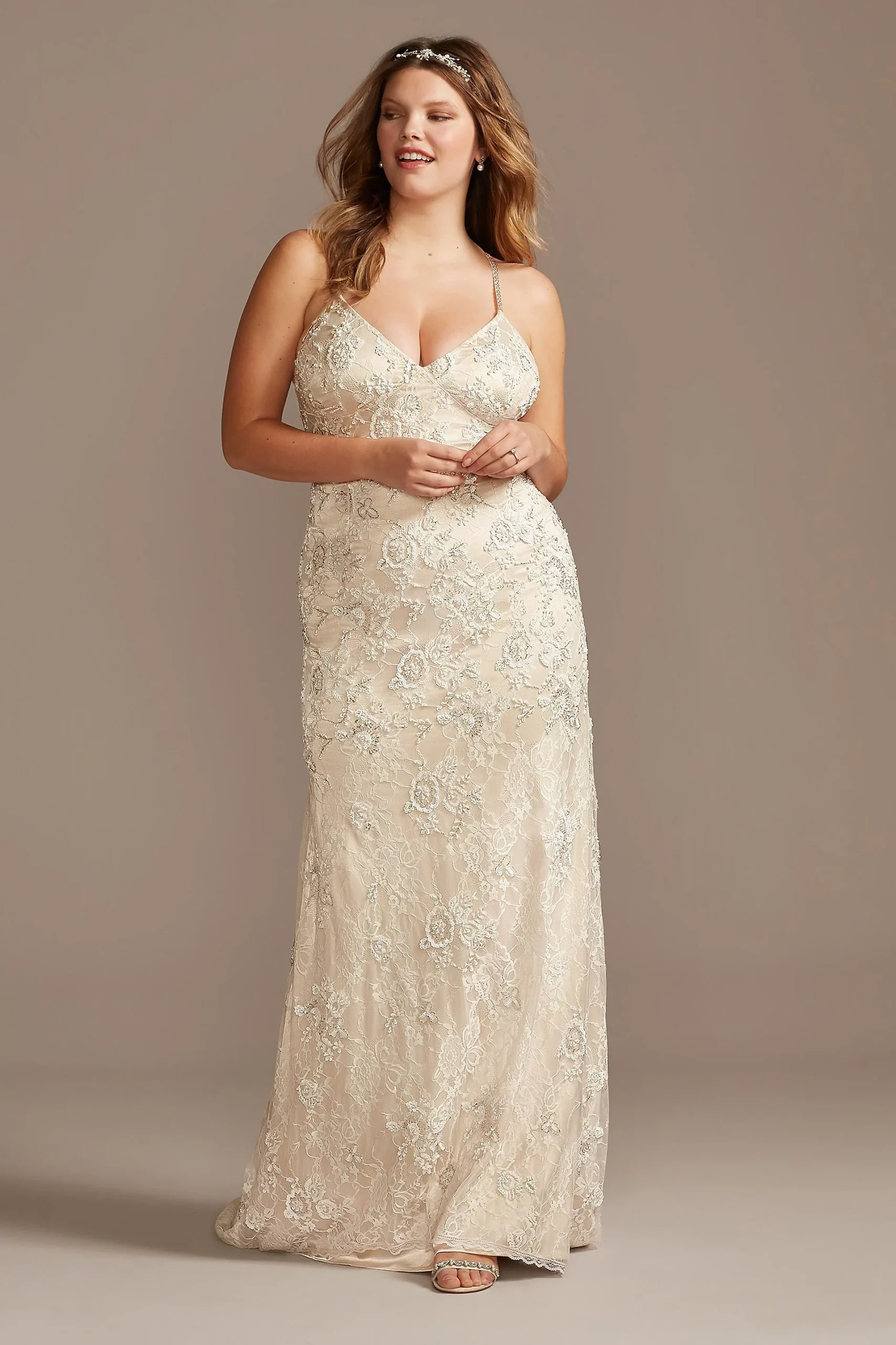 Sequin Plus Size Lace Wedding Dress