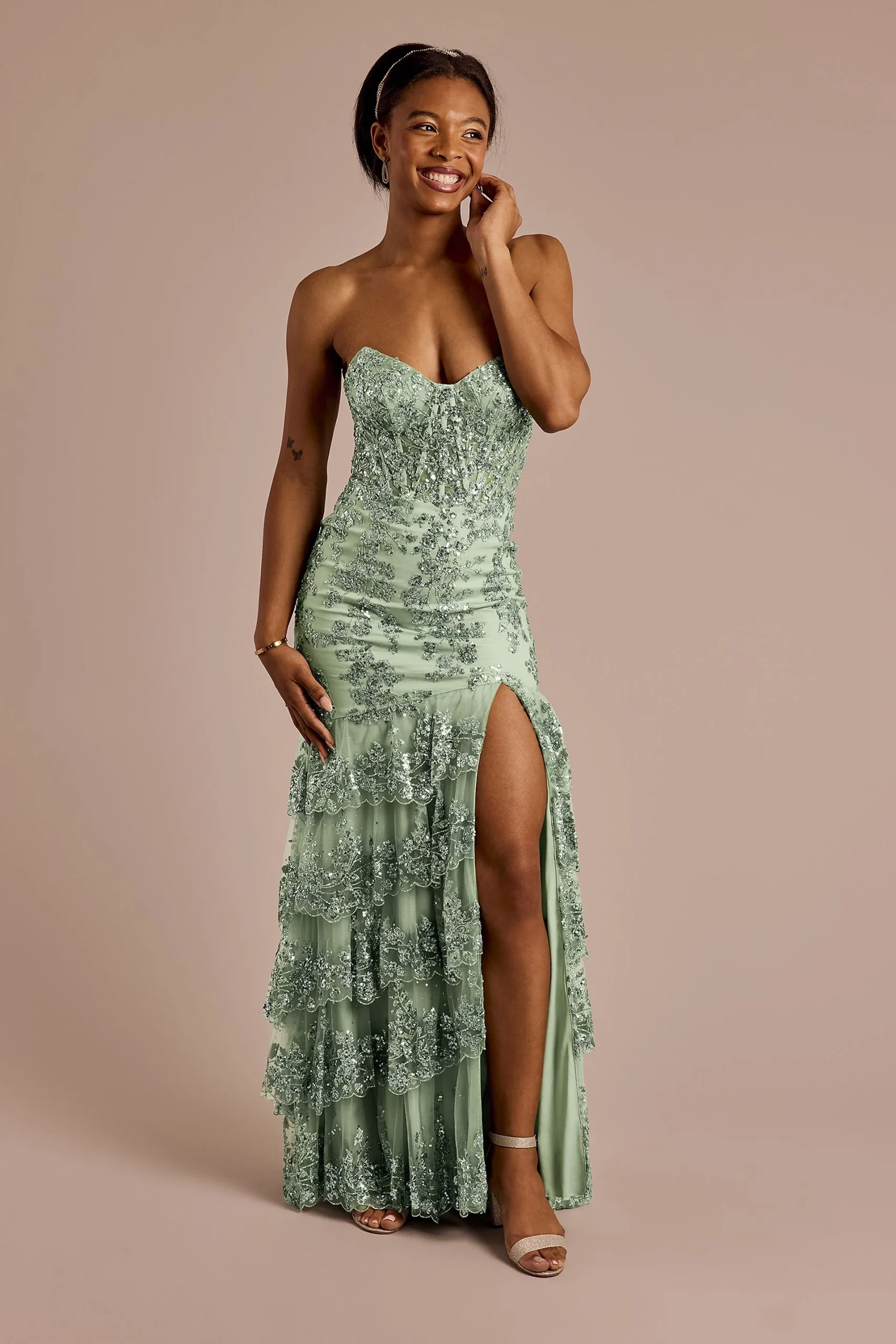 Sequin Ruffle Tiered Mermaid Dress