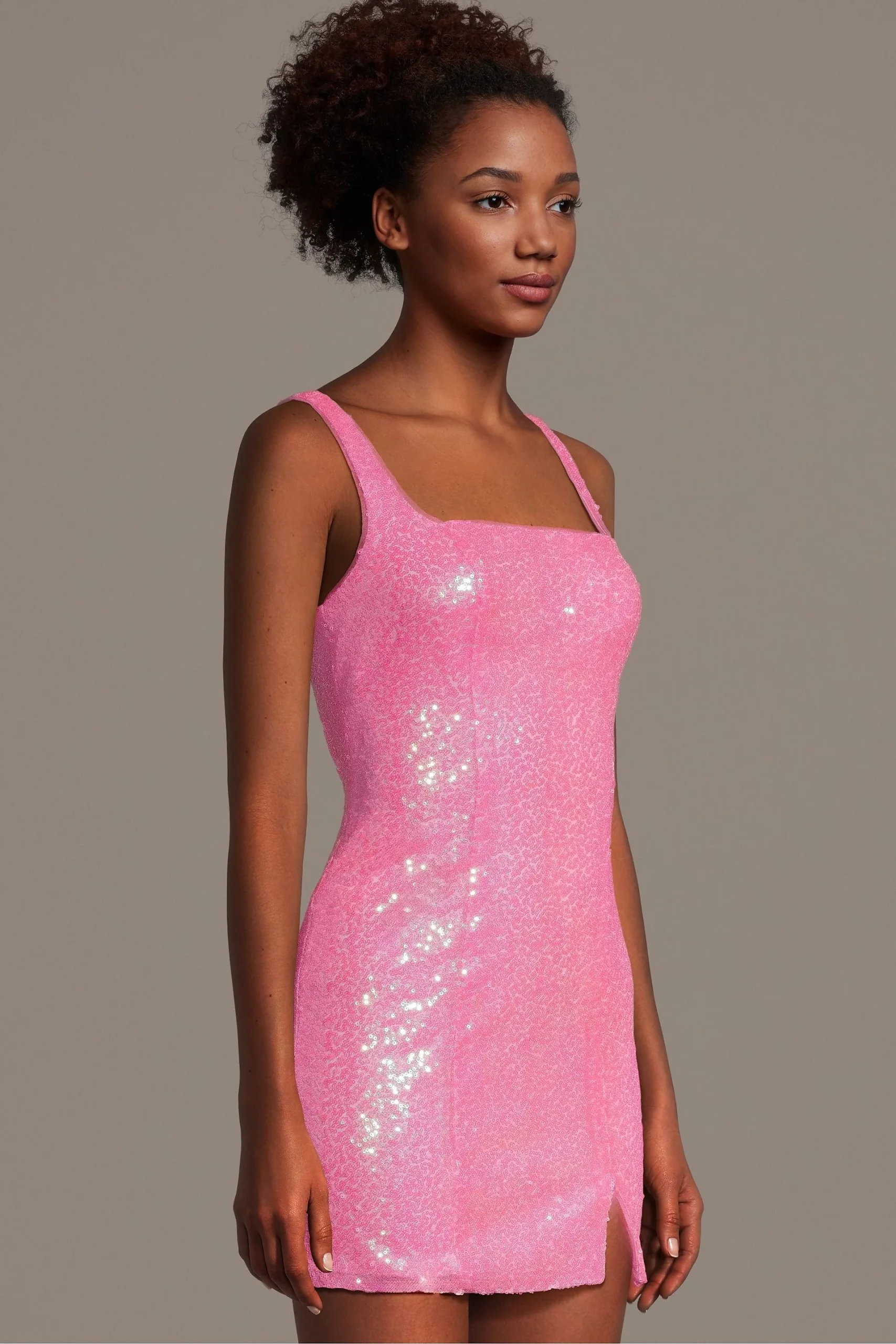 Sequin Square Neck Iridescent Mini Dress