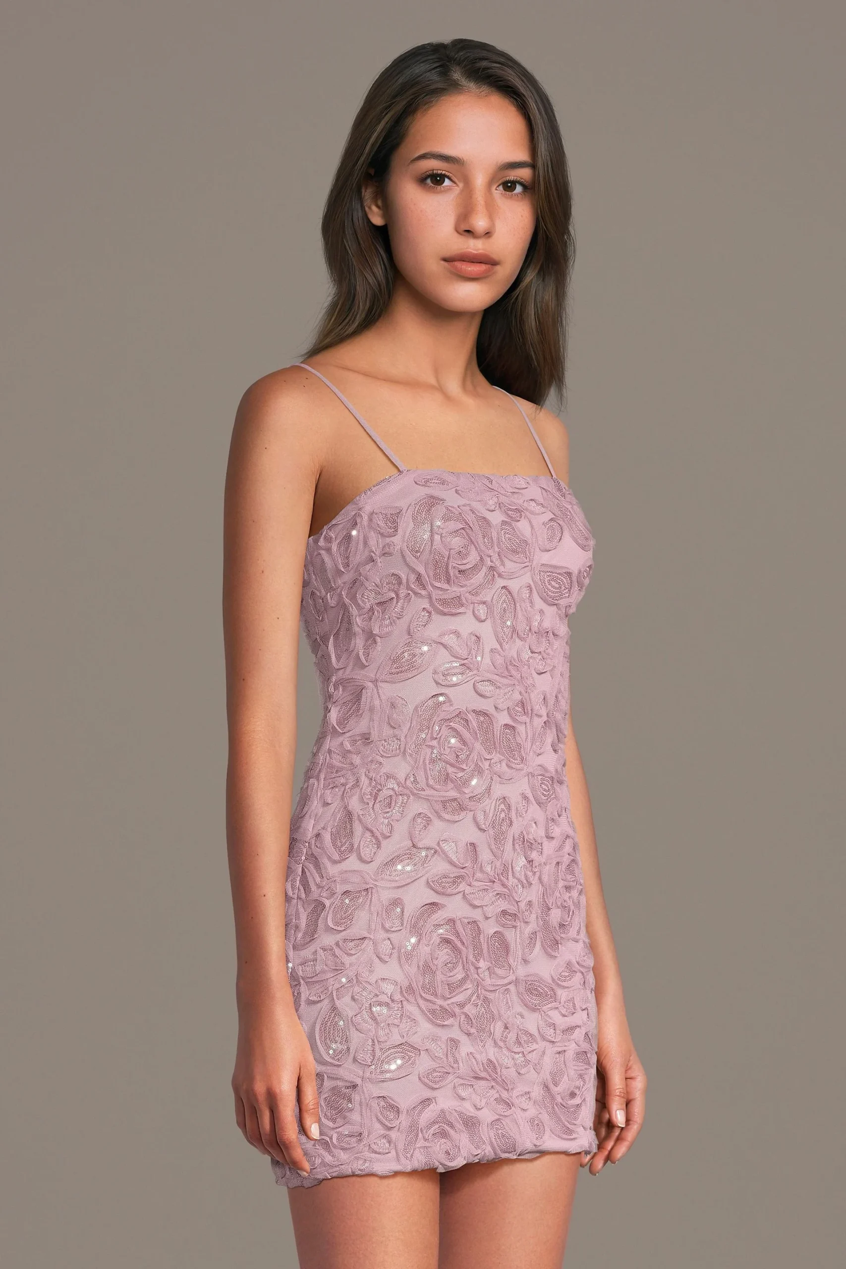 Sequined Floral Soutache Mini Dress