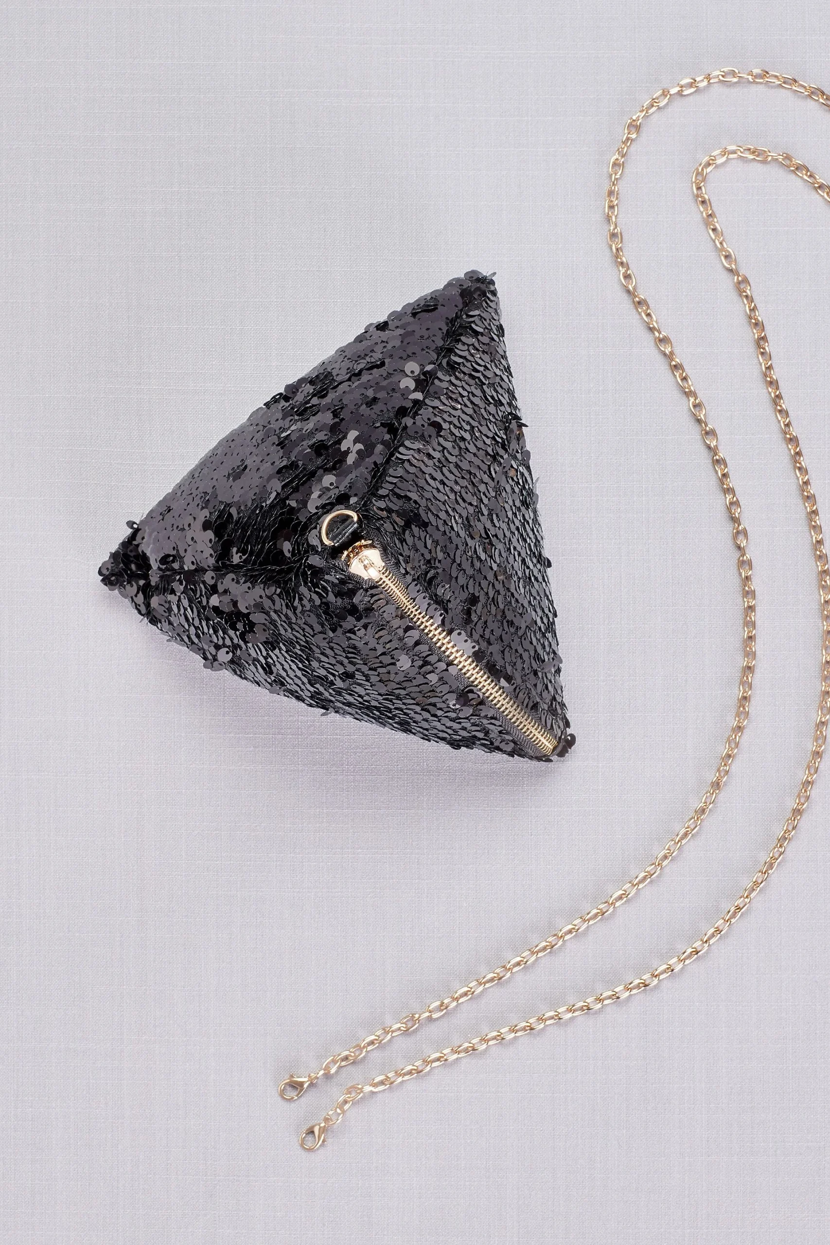 Sequined Pyramid Purse with Metallic Accents
