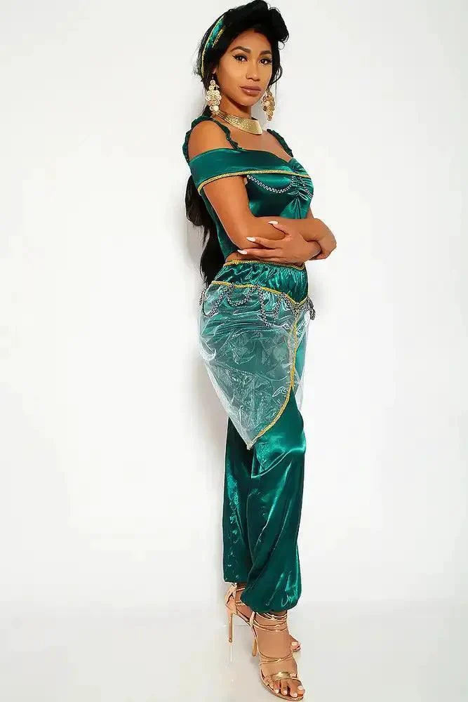 Sexy Emerald Sheer Embroidered Detailing 3 Piece Halloween Costume