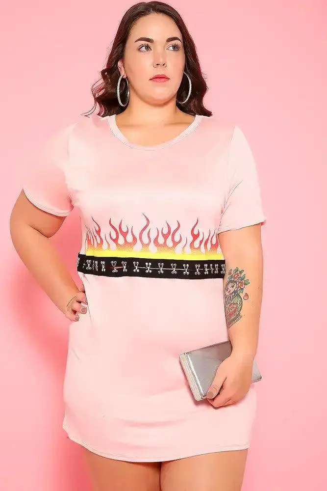 Sexy Pink Graphic Print Short Sleeves Plus Size Casual Top