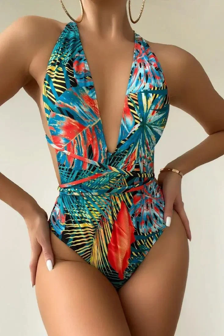 Sexy Tropical Leaf Green Monokini Swimsuit