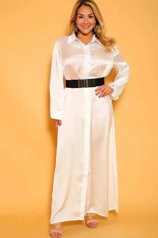 Sexy White Long Sleeve Sheer Maxi Plus Size Party Dress