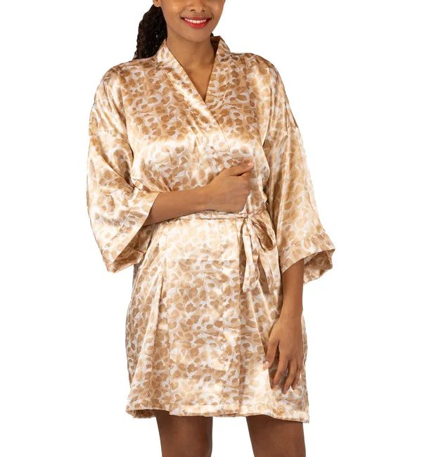 Shadowline Charming Satin Wrap Robe (4510/4510X) - Latte Leopard