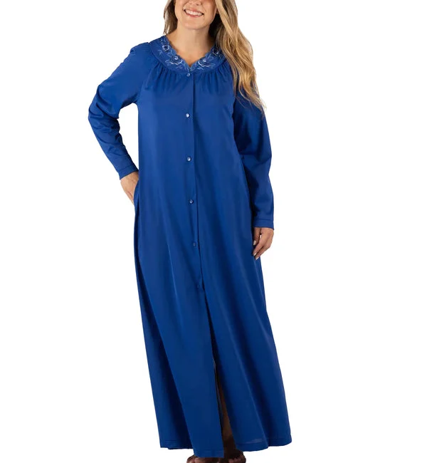 Shadowline Petals Long Sleeve Button Down Long Robe (71280/71280X) - Navy