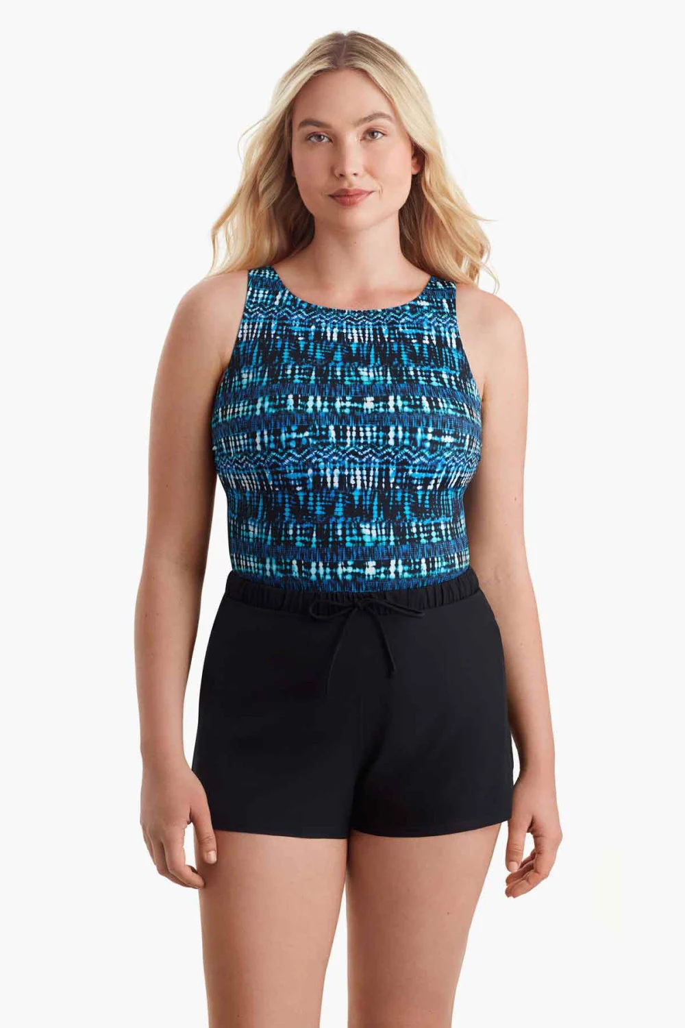 Shape Solver High-Neck Runaround One Piece, Blue Multi (80005165)
