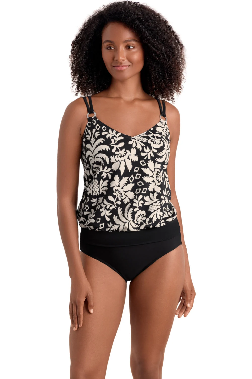 Shape Solver Palm Royale V-Neck Tankini, Black/Off-White (SV260471)