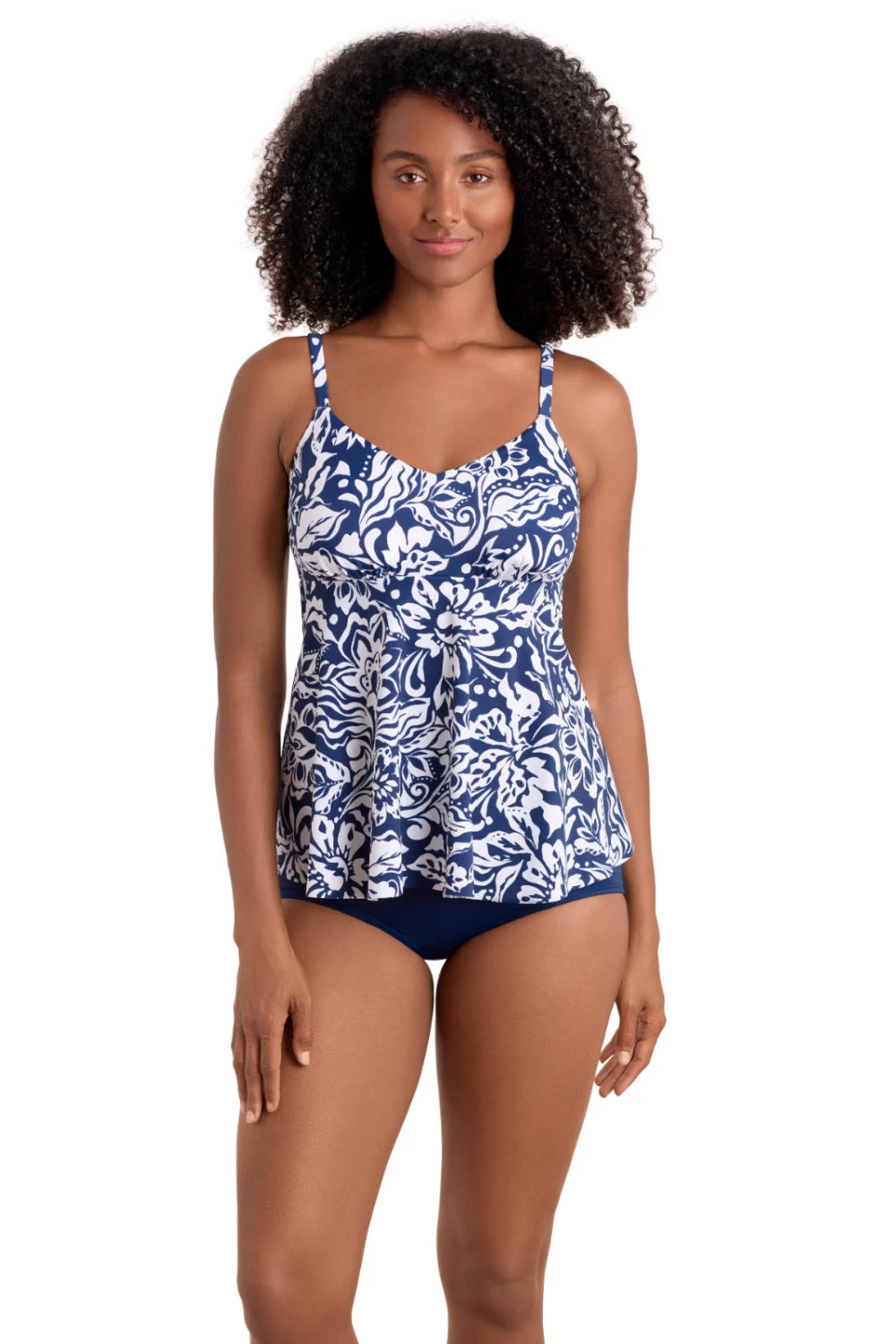 Shape Solver Romantic Lotus V-Neck Tankini, Navy White (SV260474)