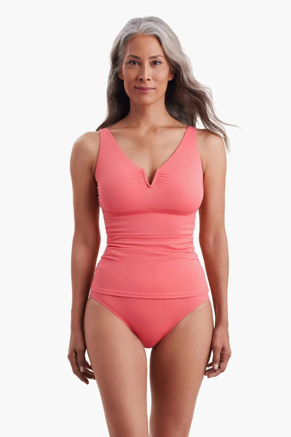 Shape Solver V-Wired Shirred Tankini, Coral (7102703)
