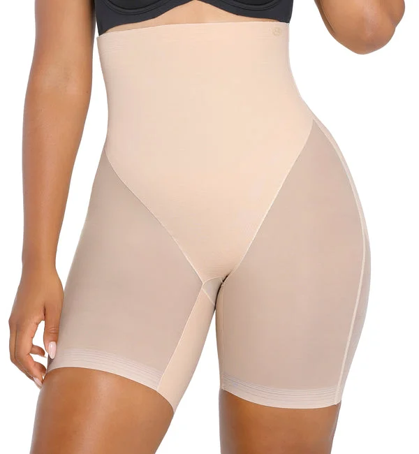 SHAPELLX BOOT-YEAH MeshSmooth High-Waisted Mid Thigh Short (MT240092) - Beige