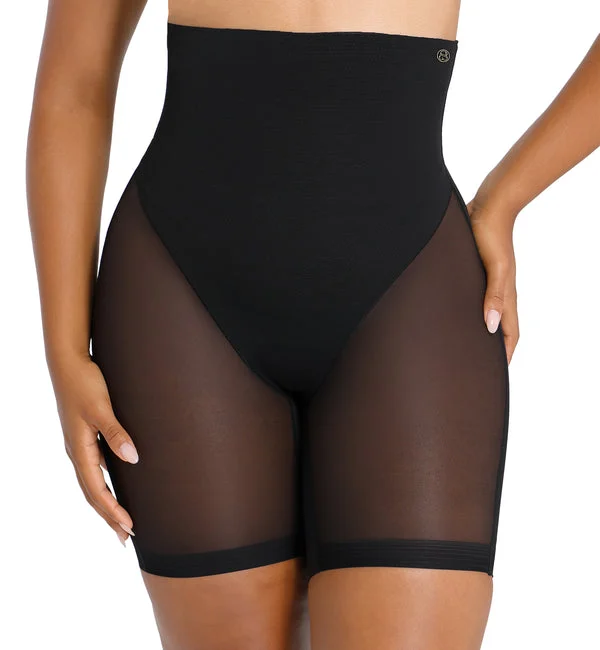 SHAPELLX BOOT-YEAH MeshSmooth High-Waisted Mid Thigh Short (MT240092) - Black