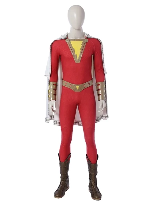 Shazam Billy Batson Red Bodysuit Battle Suit Halloween Cosplay Costume Full Set