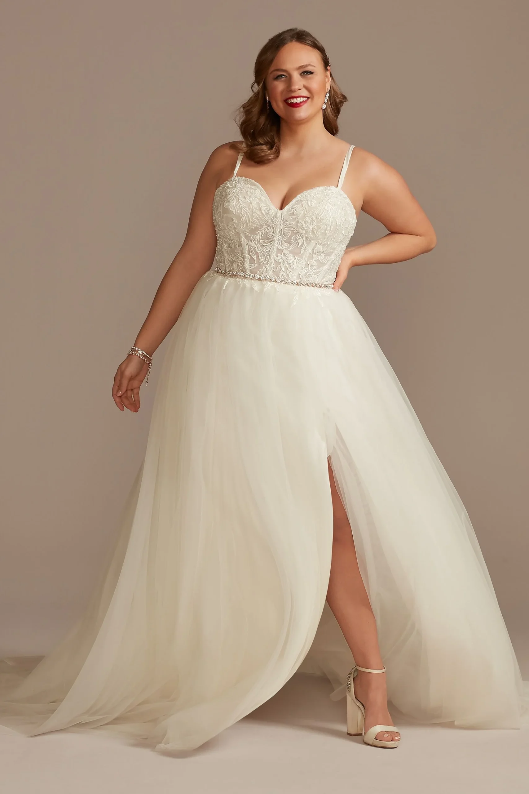 Sheer Boned Bodice Spaghetti Strap Wedding Dress