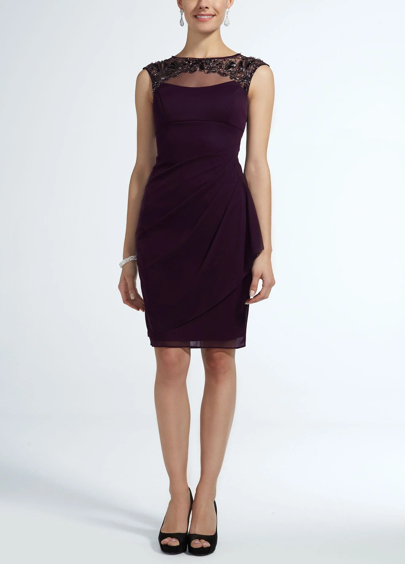 Sheer Matte Jersey Dress with Illusion Neckline