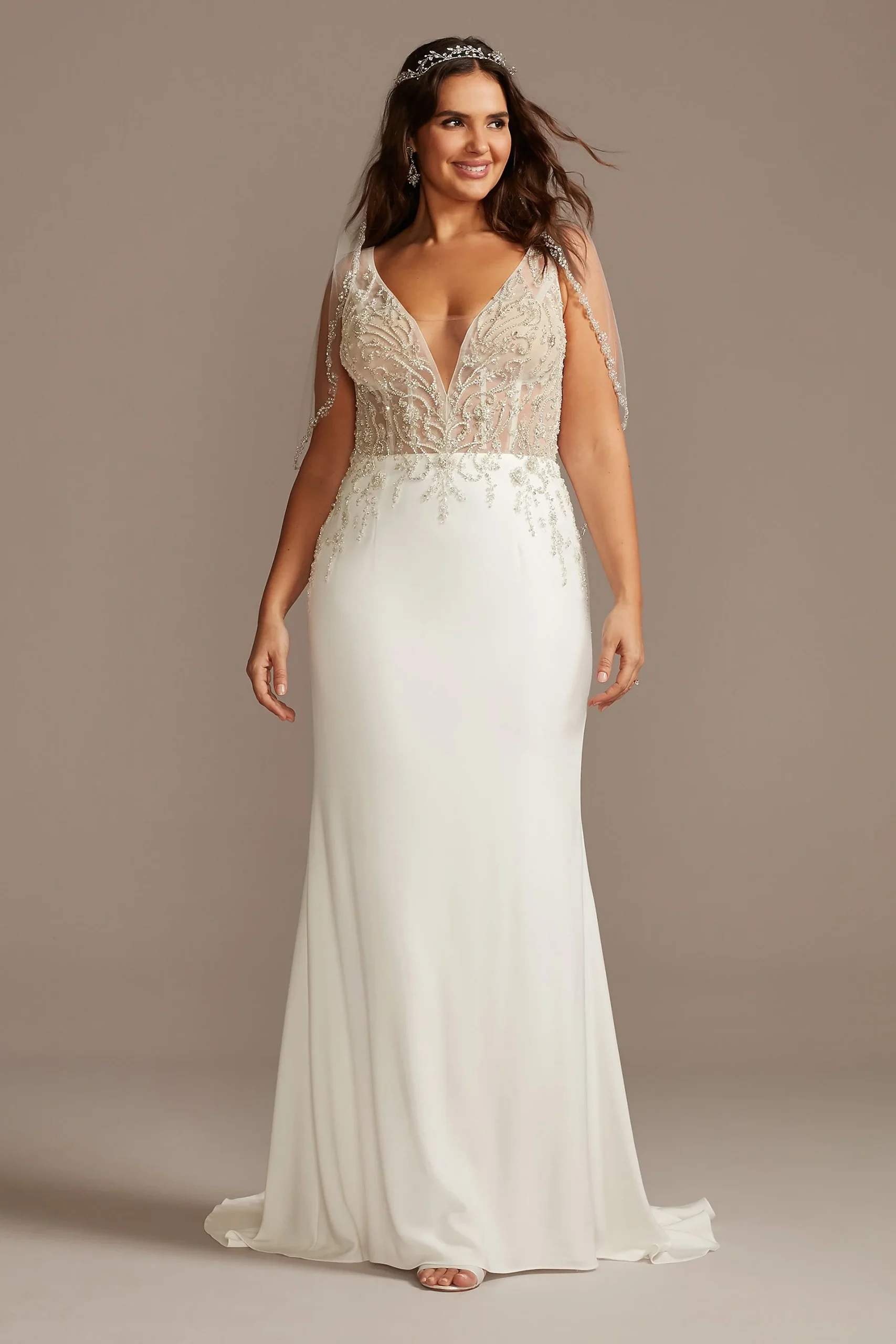 Sheer Plunge Corset Plus Size Wedding Dress