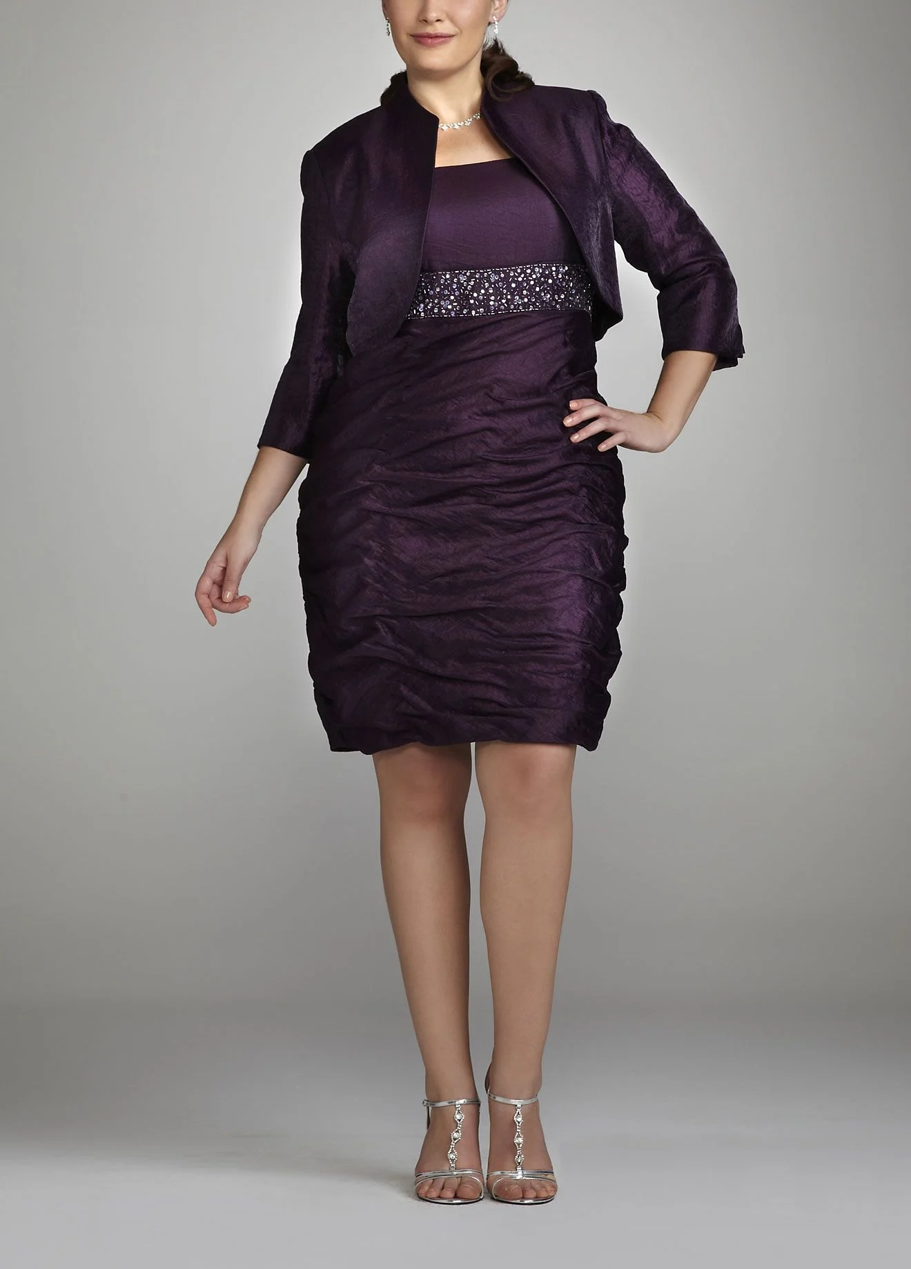 Shimmer Jacket Dress with Beaded Empire Waist