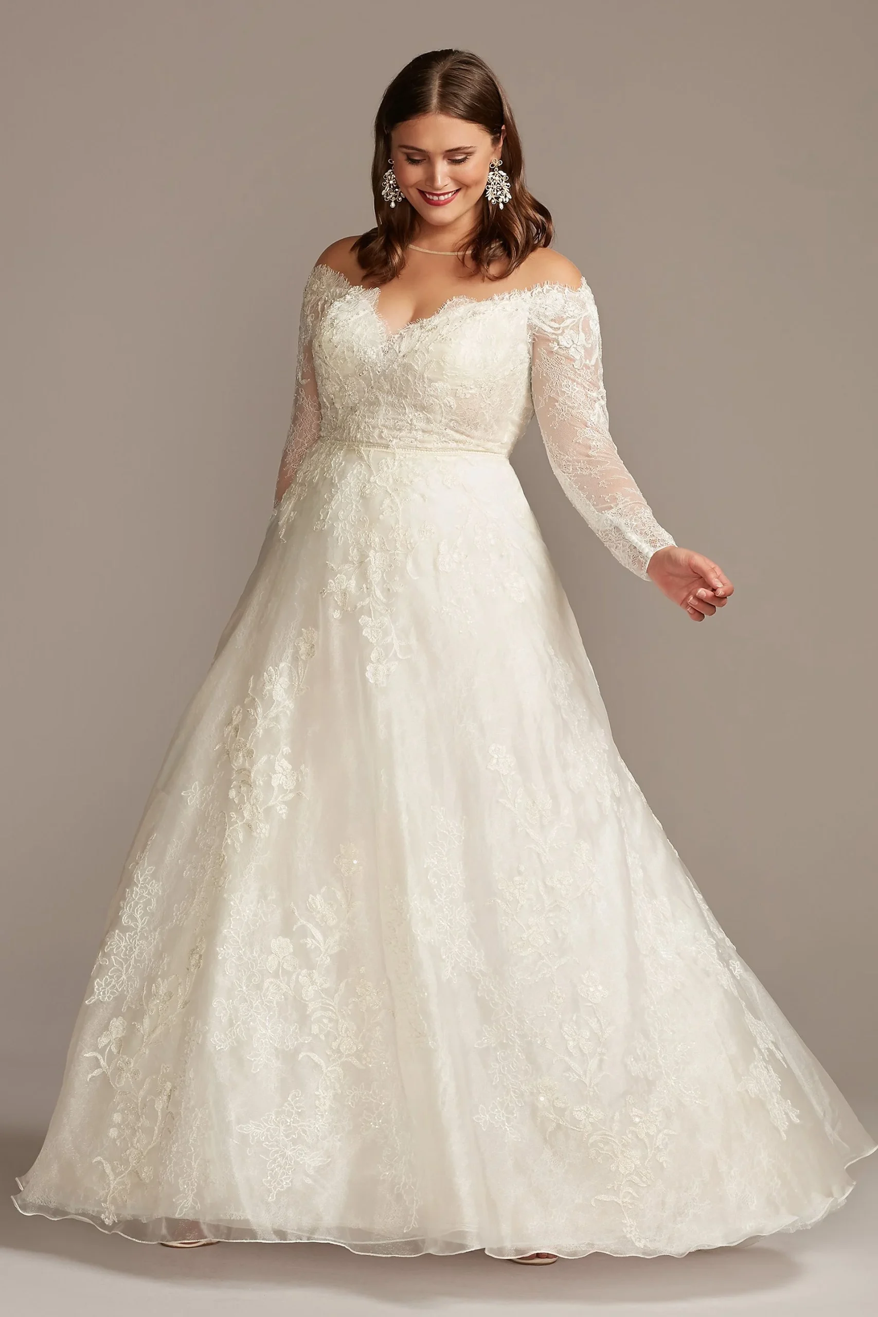 Shimmer Lace Applique Plus Wedding Dress