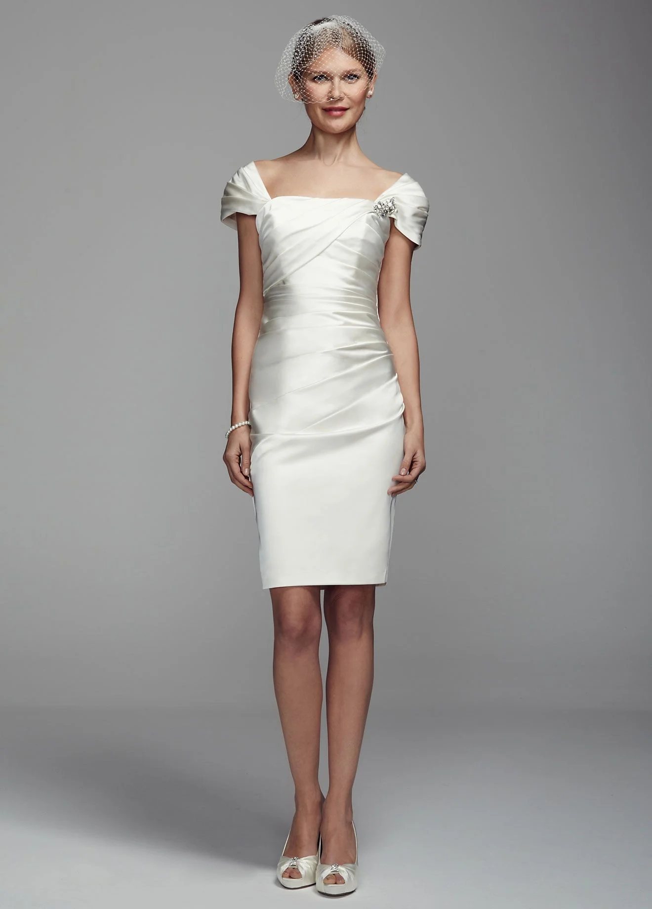 Short Cap Sleeve Satin Dress with Ruching Detail