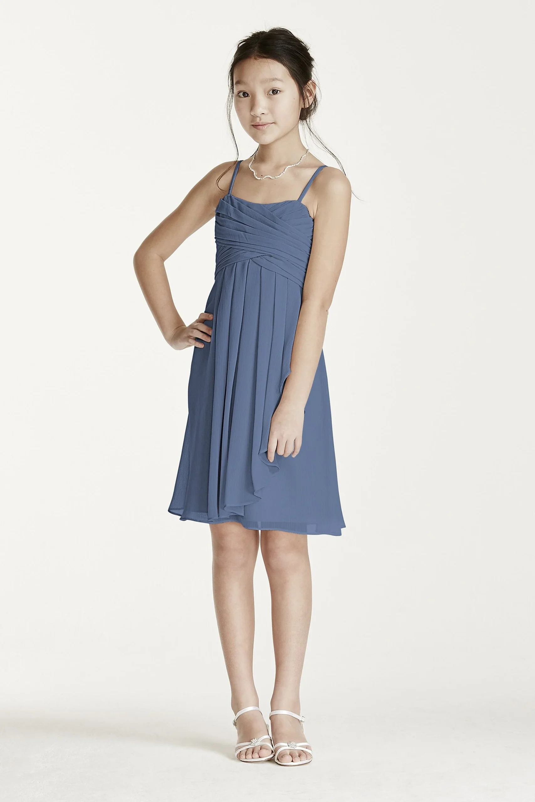 Short Chiffon Dress with Cascade Ruffle