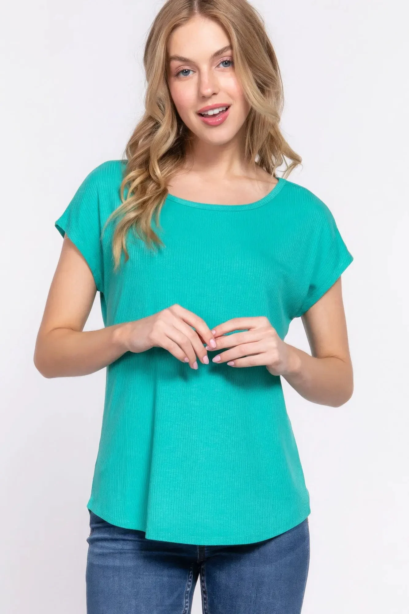 Short Dolman Slv Rib Knit Top