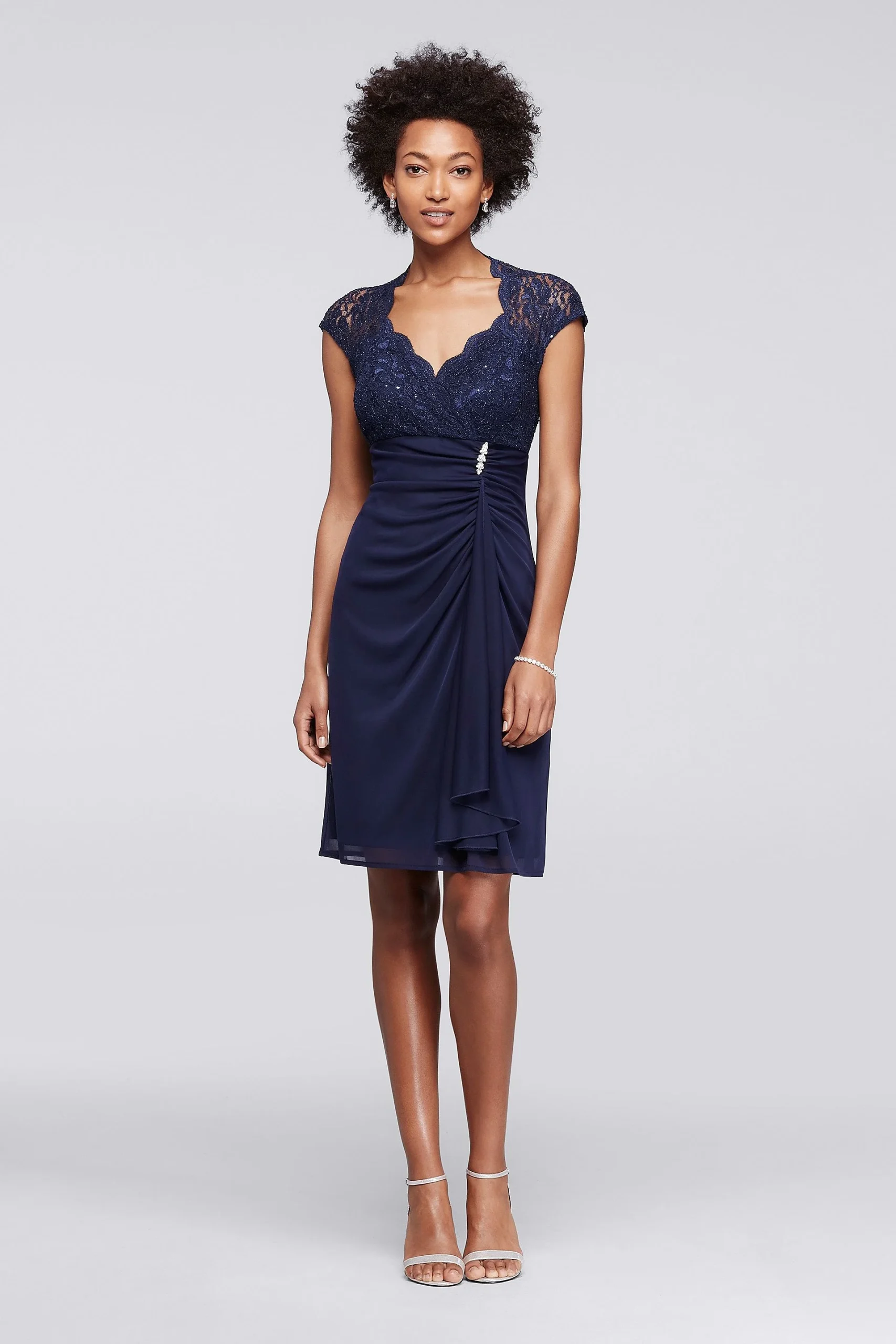 Short Dress with Glitter Lace Cap Sleeves