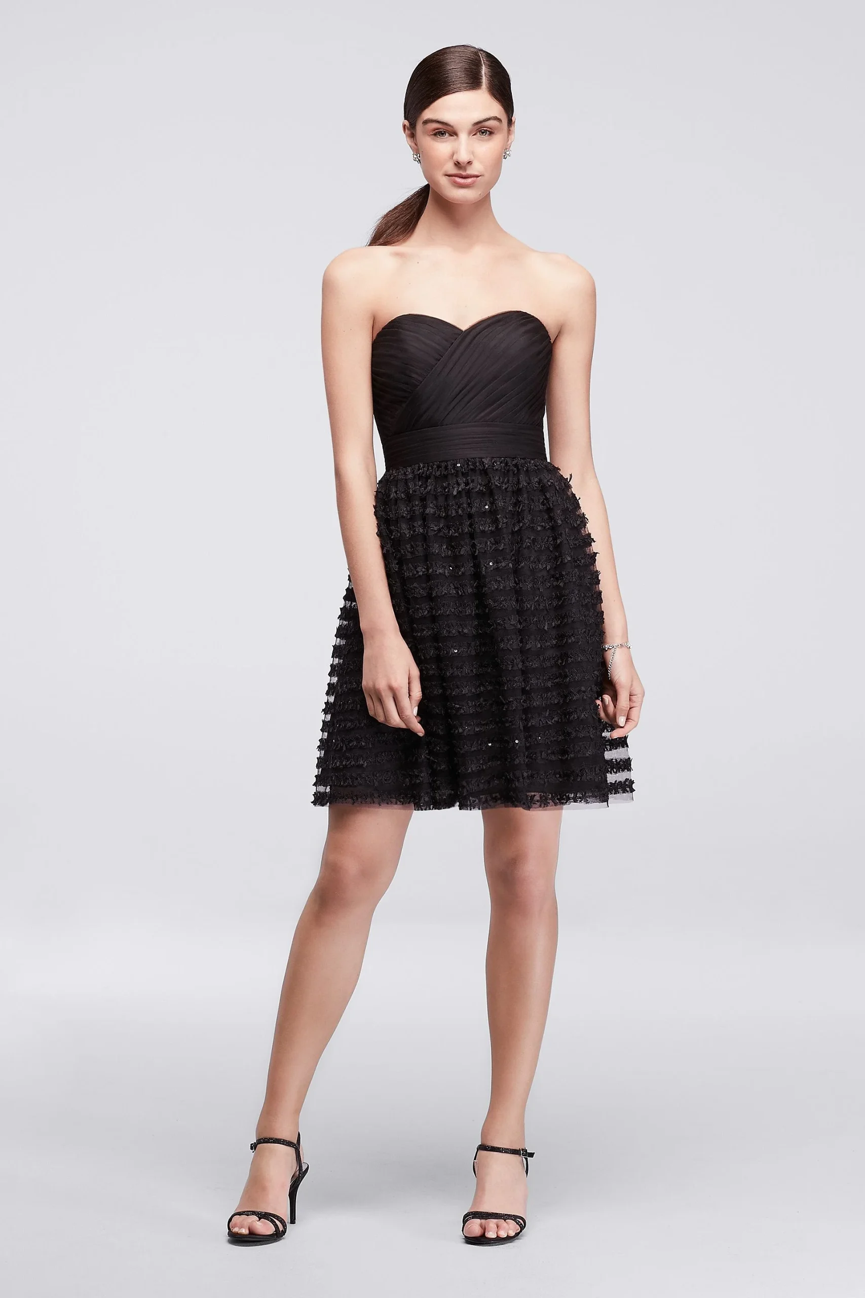 Short Dress with Linear Ribbon and Sequin Skirt