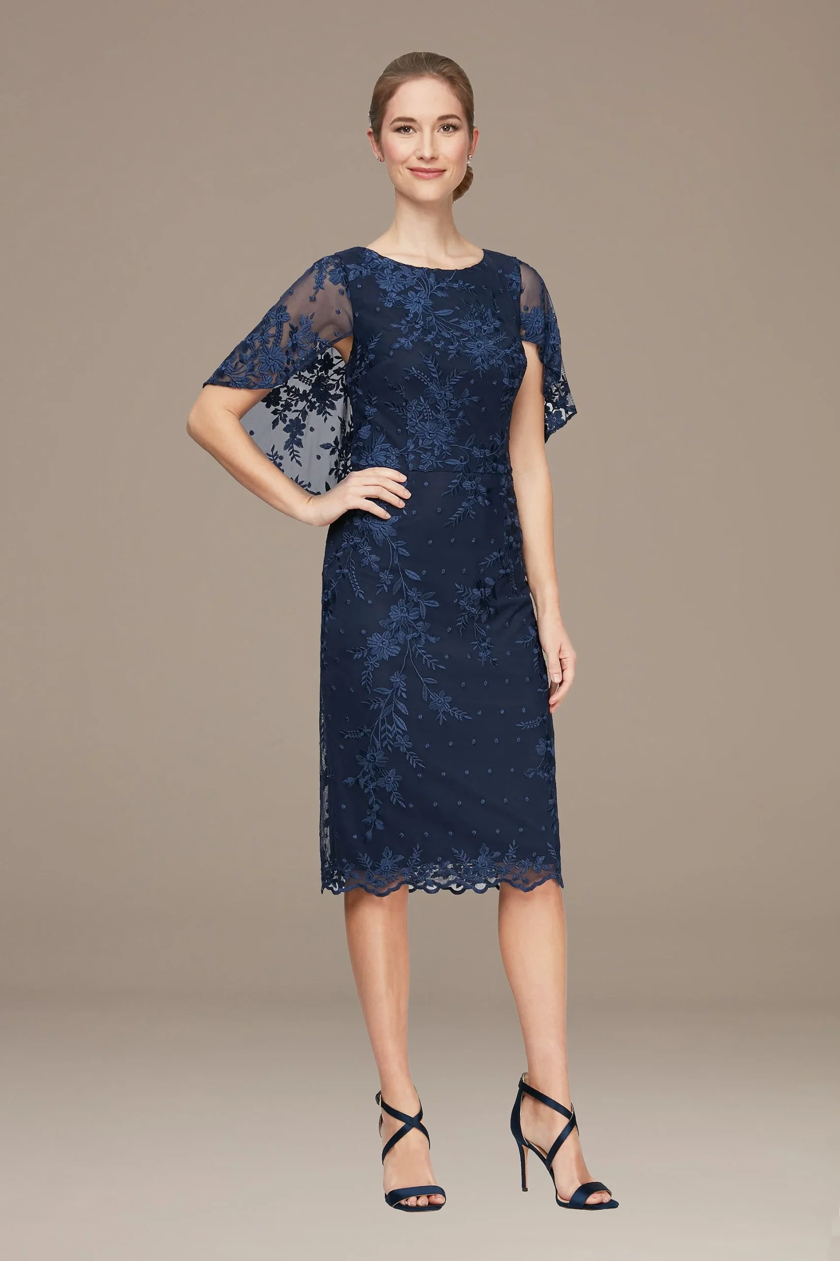 Short Embroidered Capelet Sheath Dress