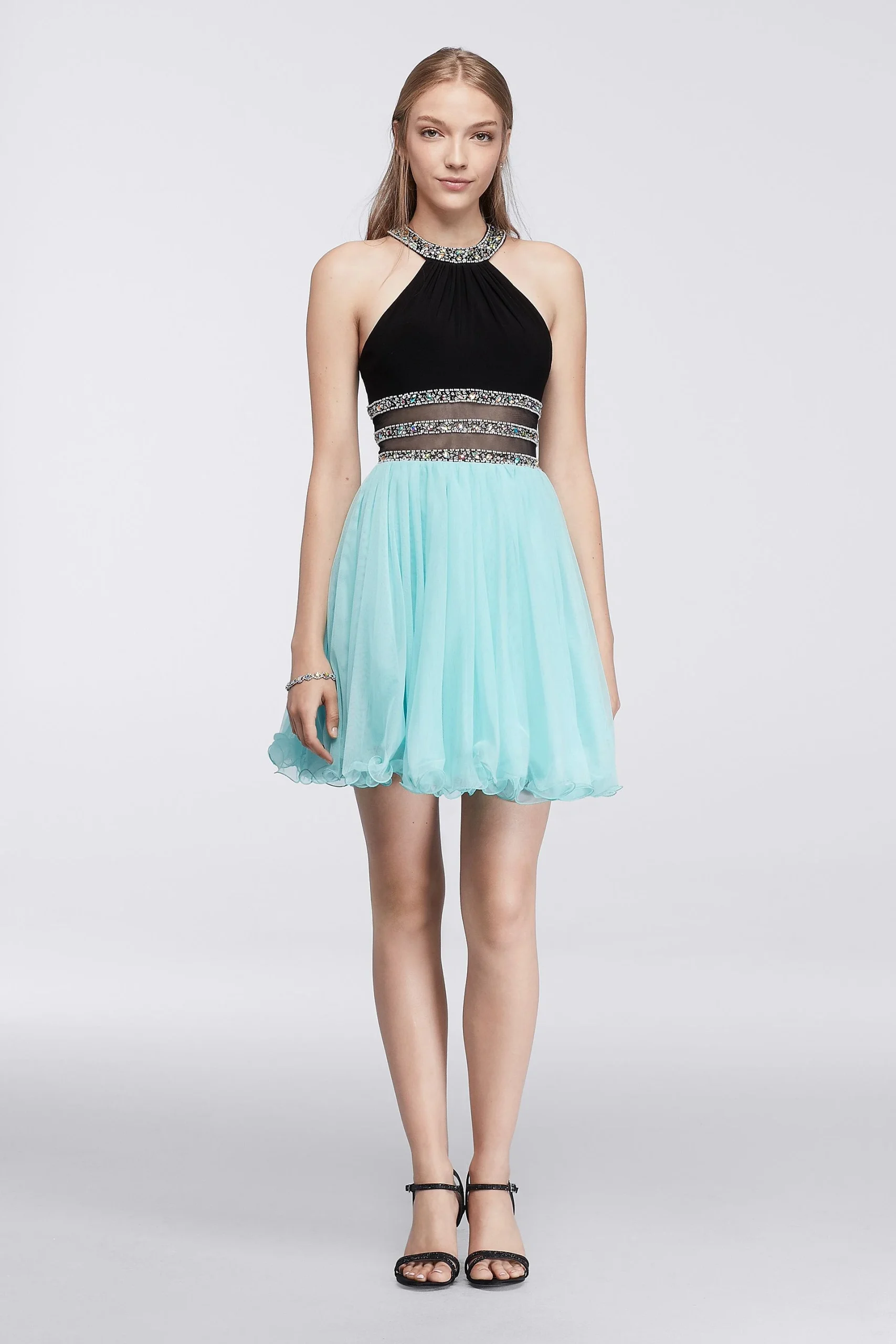 Short Halter Homecoming Dress with Crystal Banding