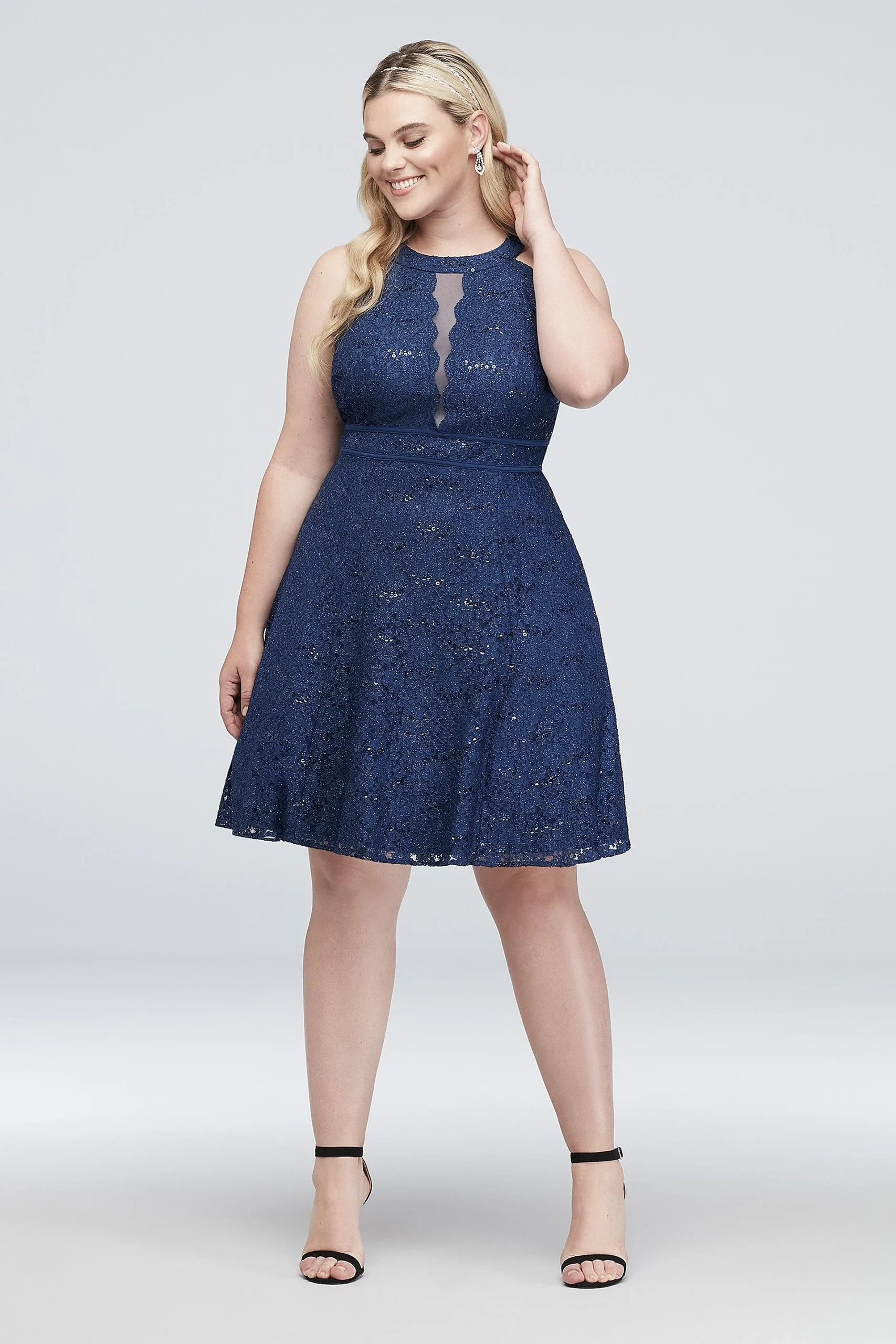 Short Halter Plus Size Dress with Illusion Inset