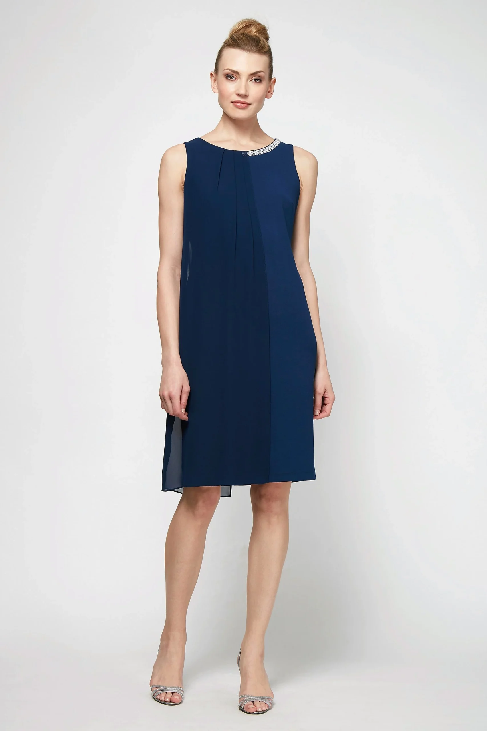 Short Jersey Sheath Dress with Chiffon Overlay