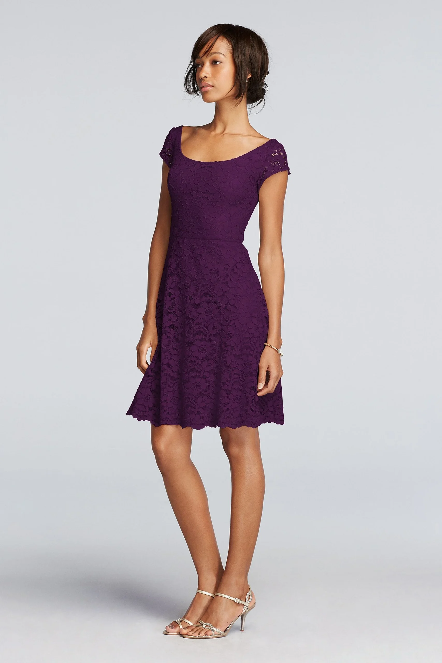 Short Lace Bridesmaid Dress with Cap Sleeves