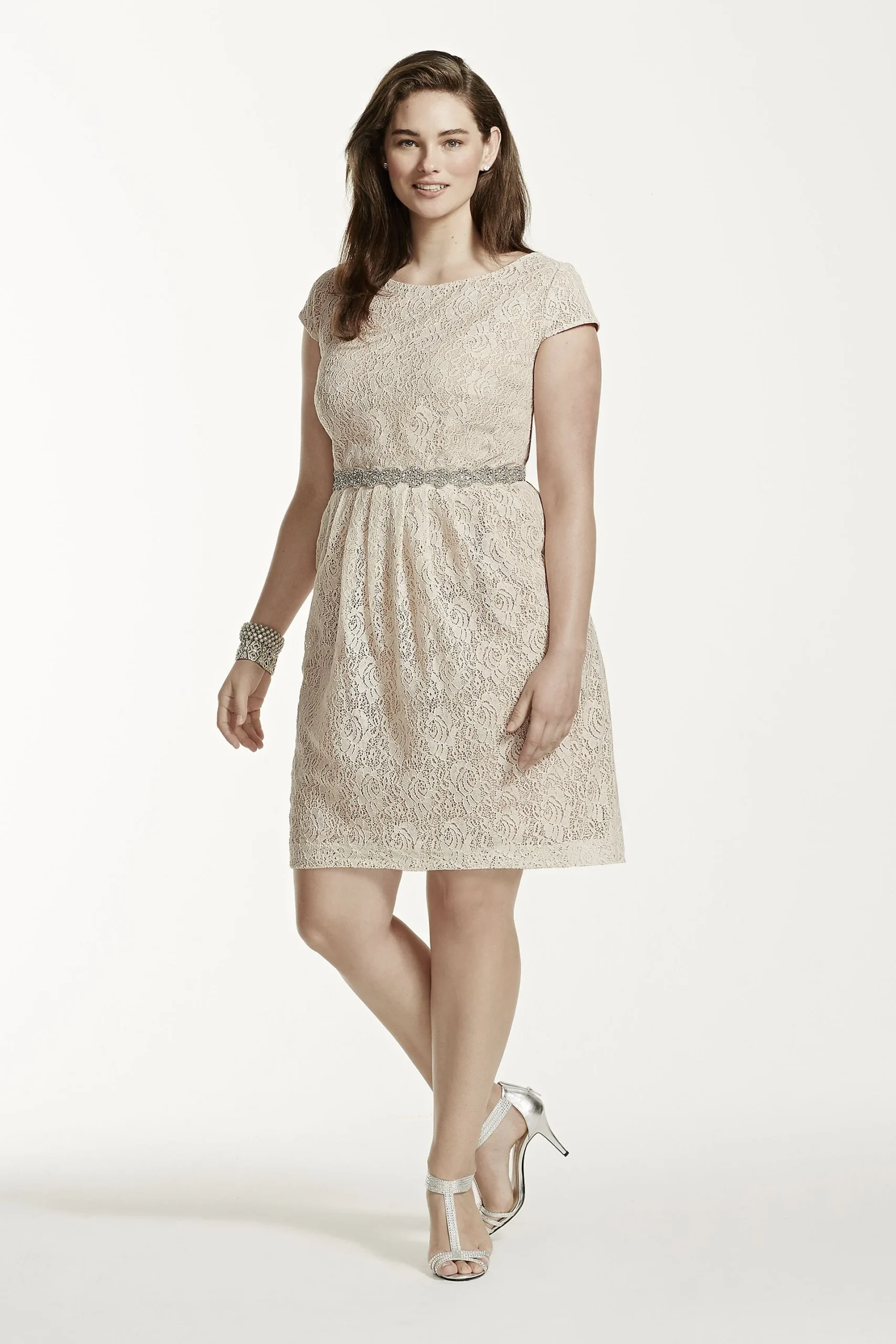 Short Lace Cap Sleeve Dress with Side Pockets