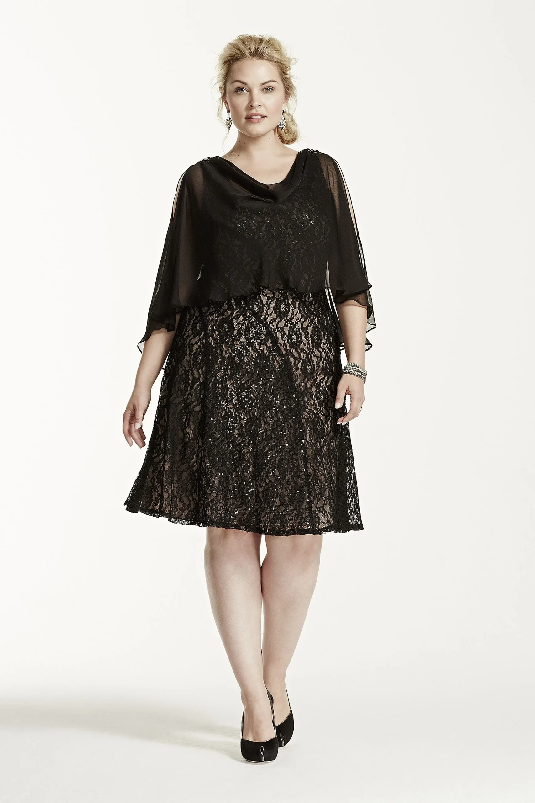 Short Lace Dress with Chiffon Caplet