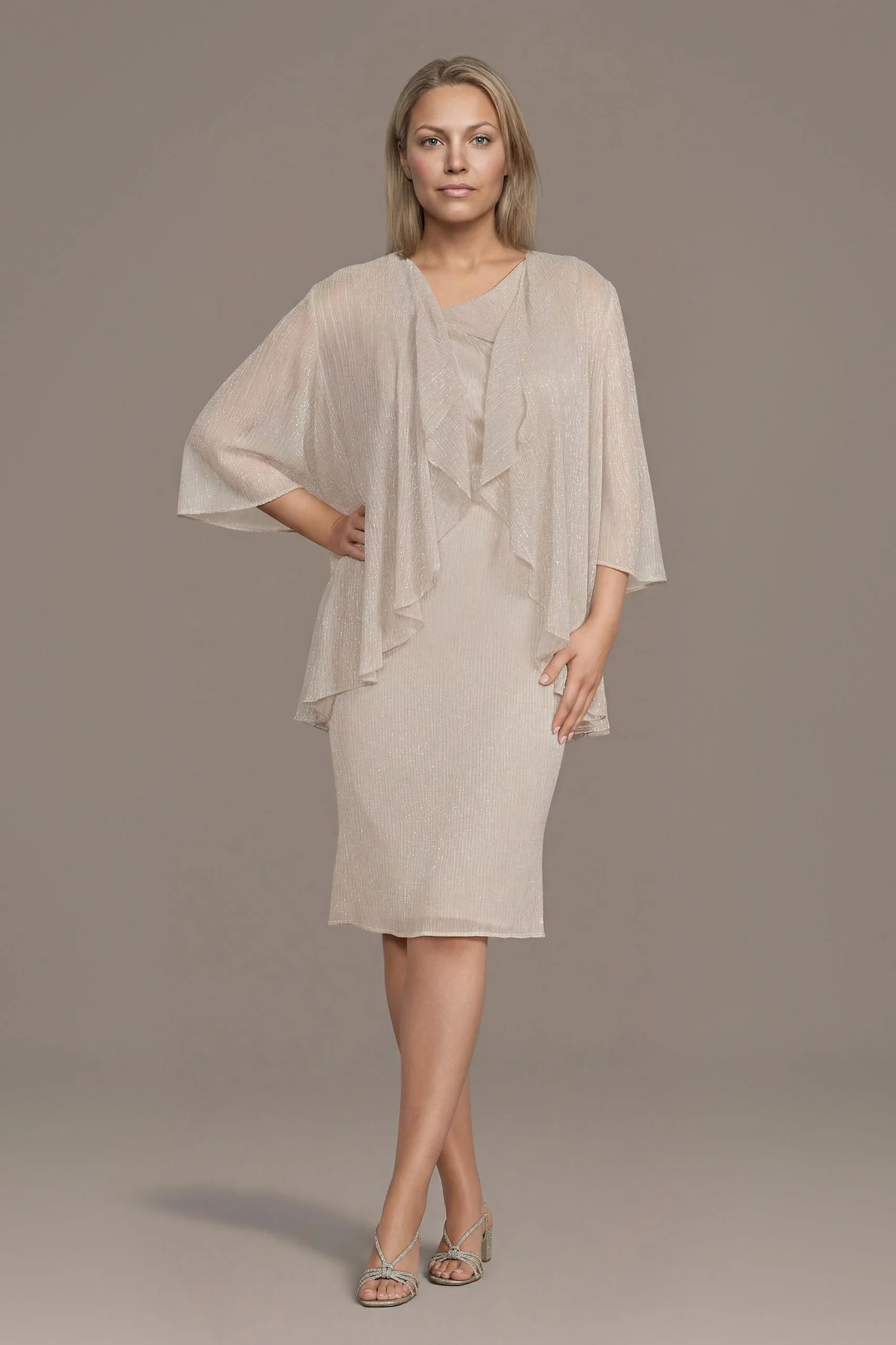 Short Metallic Three-Quarter Sleeve Jacket Dress