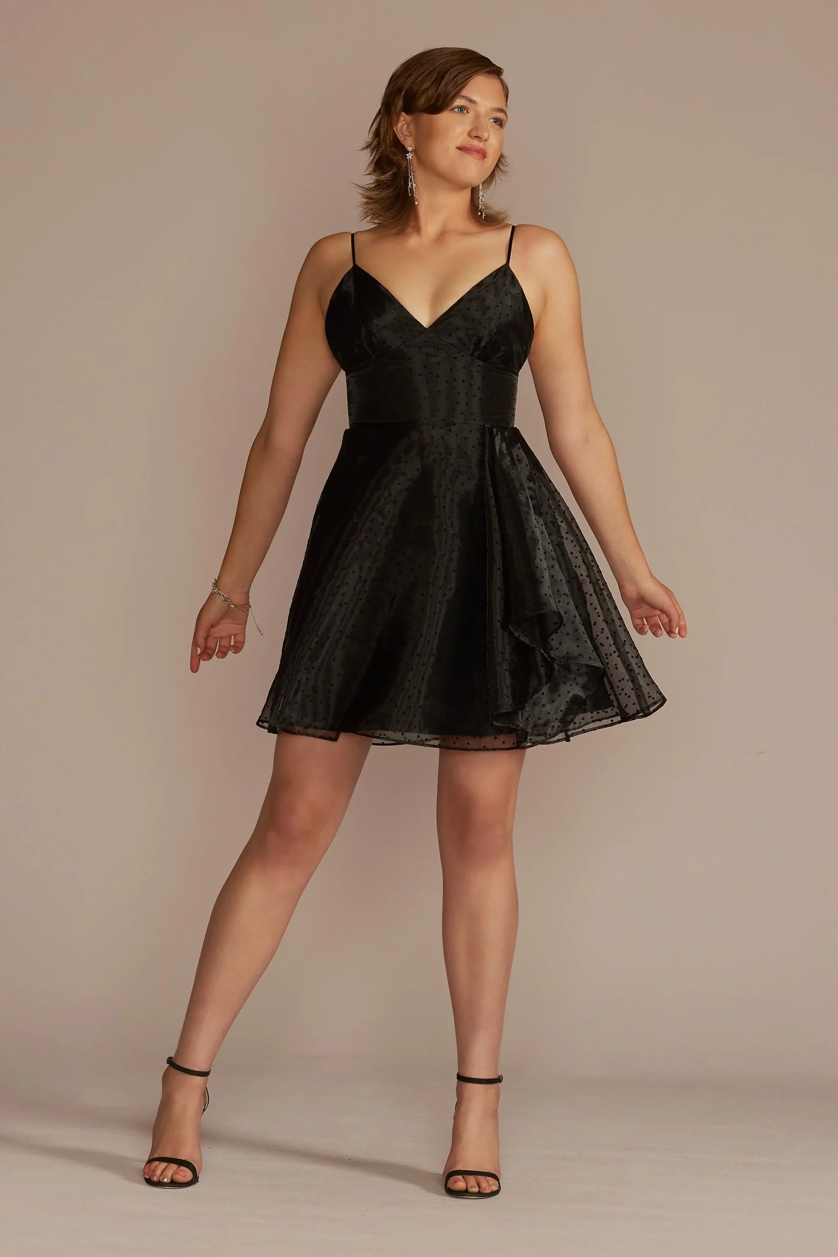 Short Polka Dot A-Line Dress with Cascade Ruffle