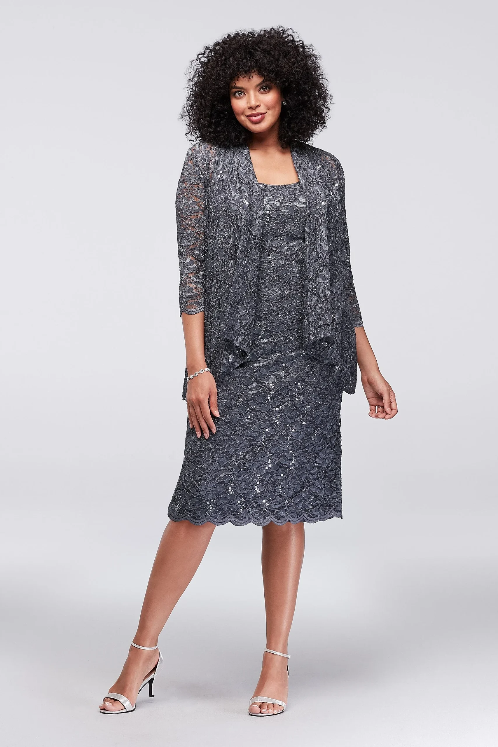 Short Sequin and Lace Plus Size Sheath with Jacket