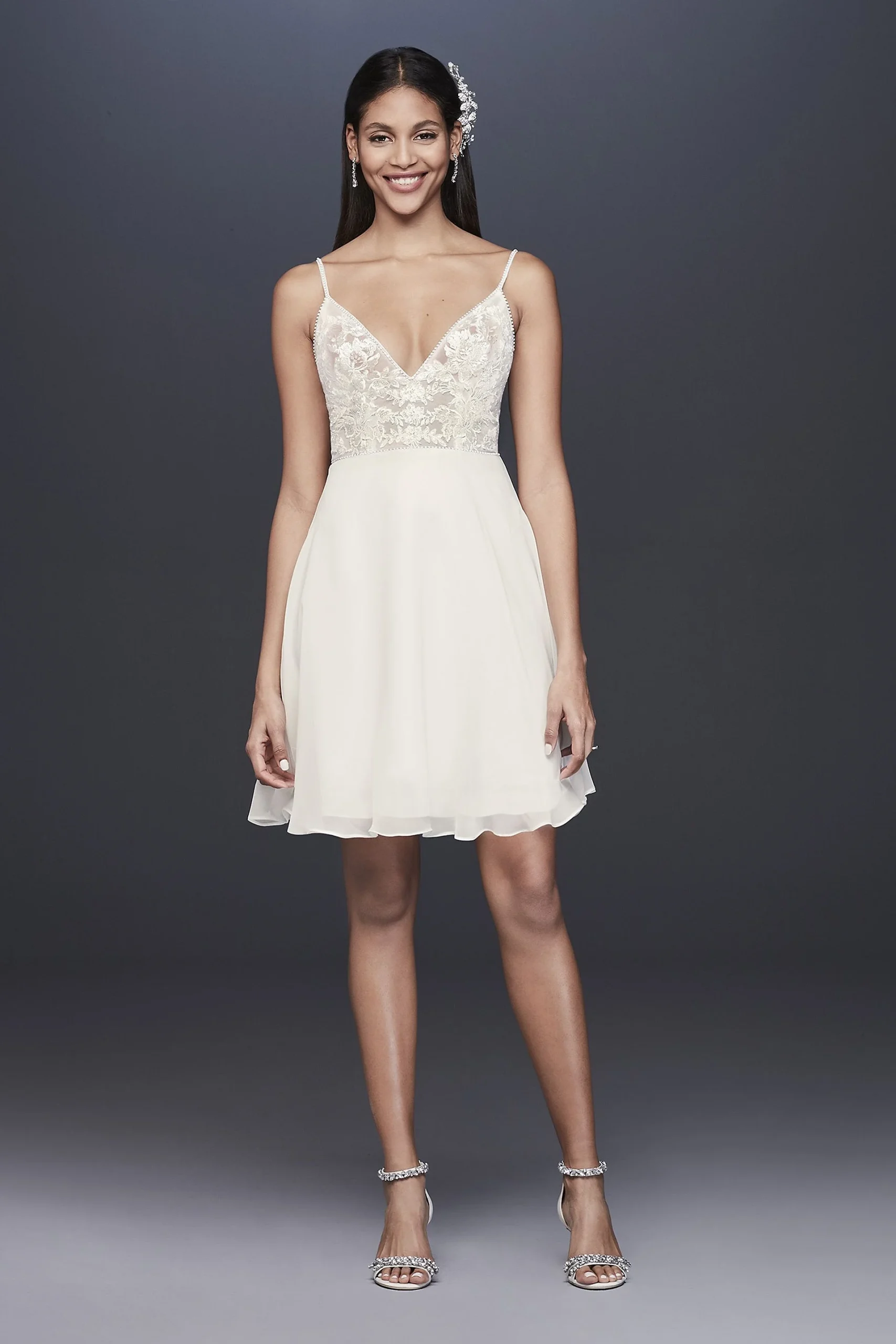 Short Sheer Bodice Organza A-Line Dress