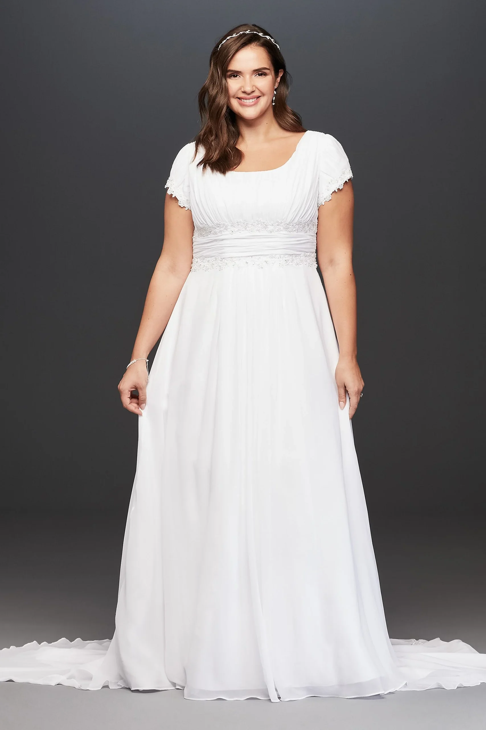 Short Sleeve Chiffon Plus Size Wedding Dress